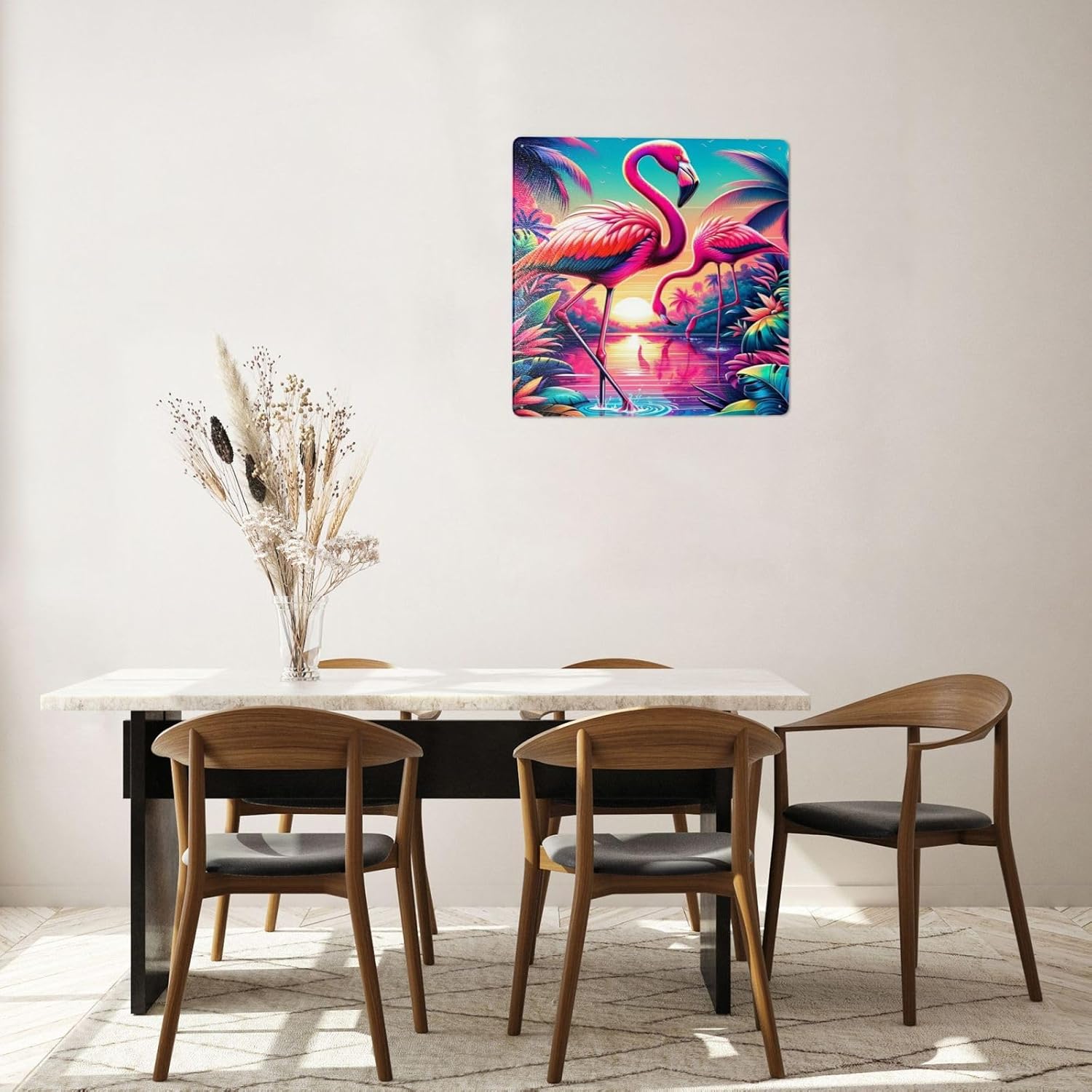 Tropical Sunset Flamingos Metal Wall Sign Decor