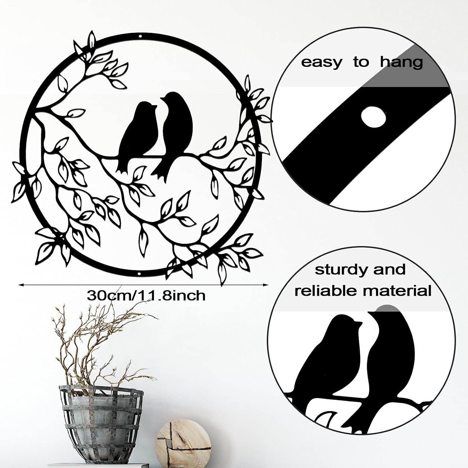 Ferraycle Black Metal Wall Art Bird on Tree Branch Silhouette