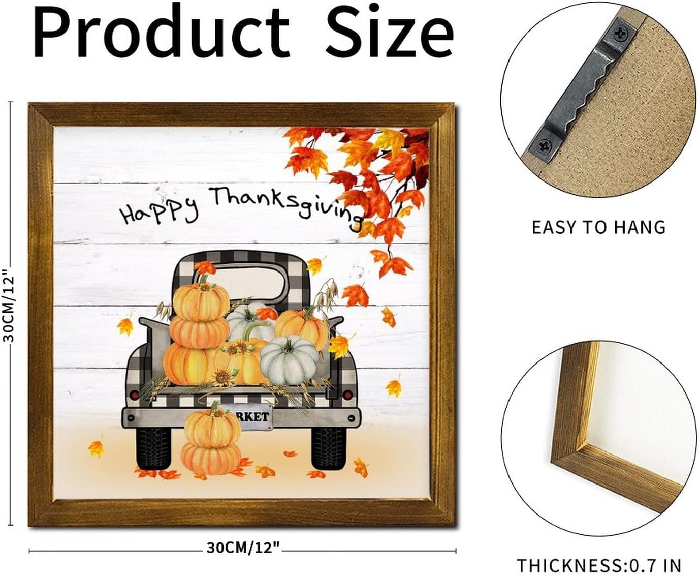 Happy Thanksgiving Pumpkin Plaid Truck Wooden Wall Sign