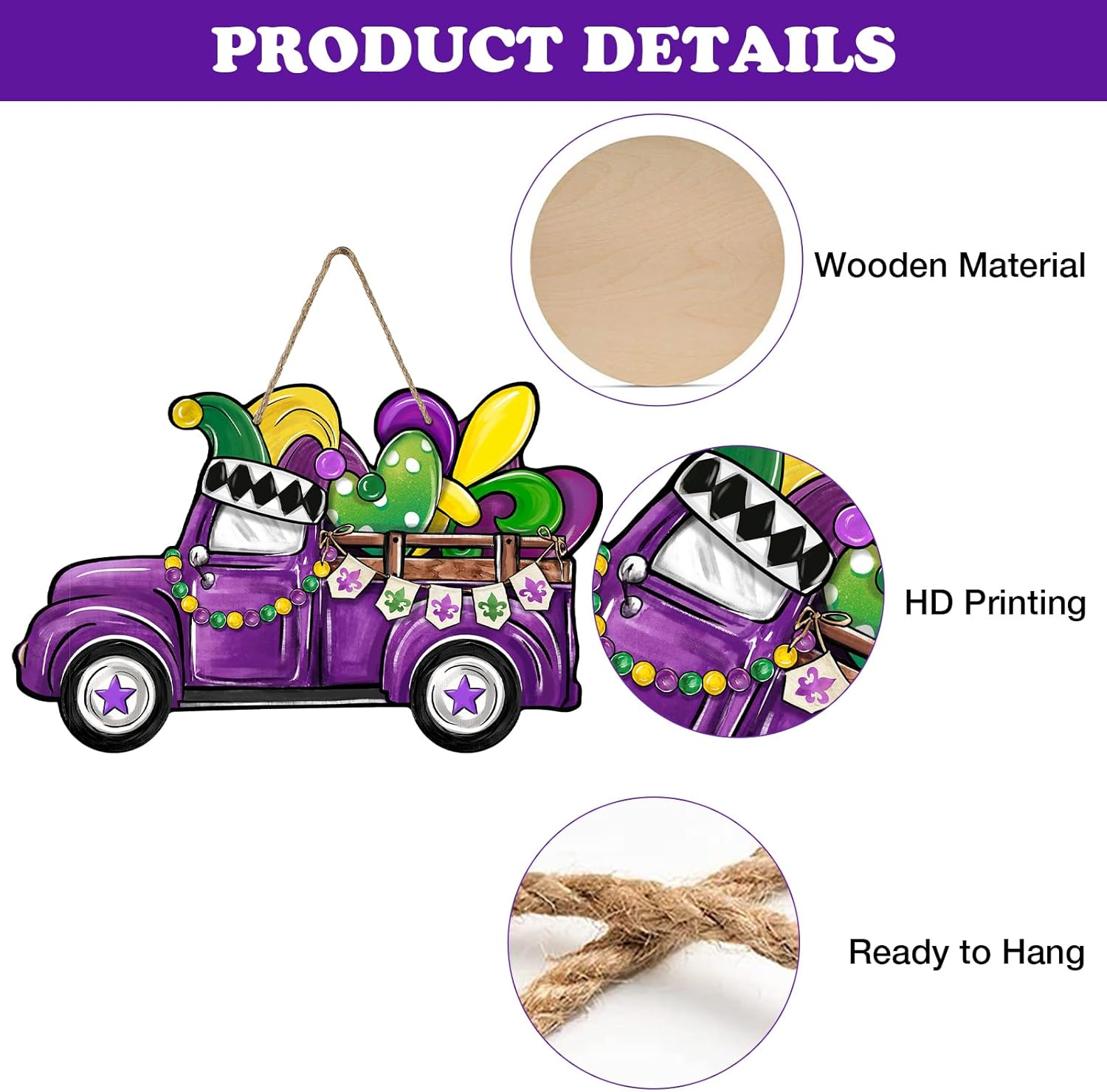Bolisom Mardi Gras Purple Truck Door Sign