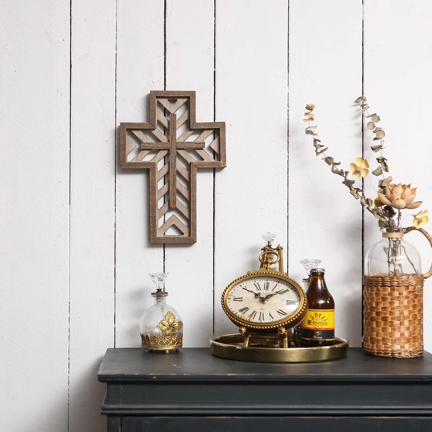 12 Inch Handmade Rustic Wooden Wall Cross - Brown