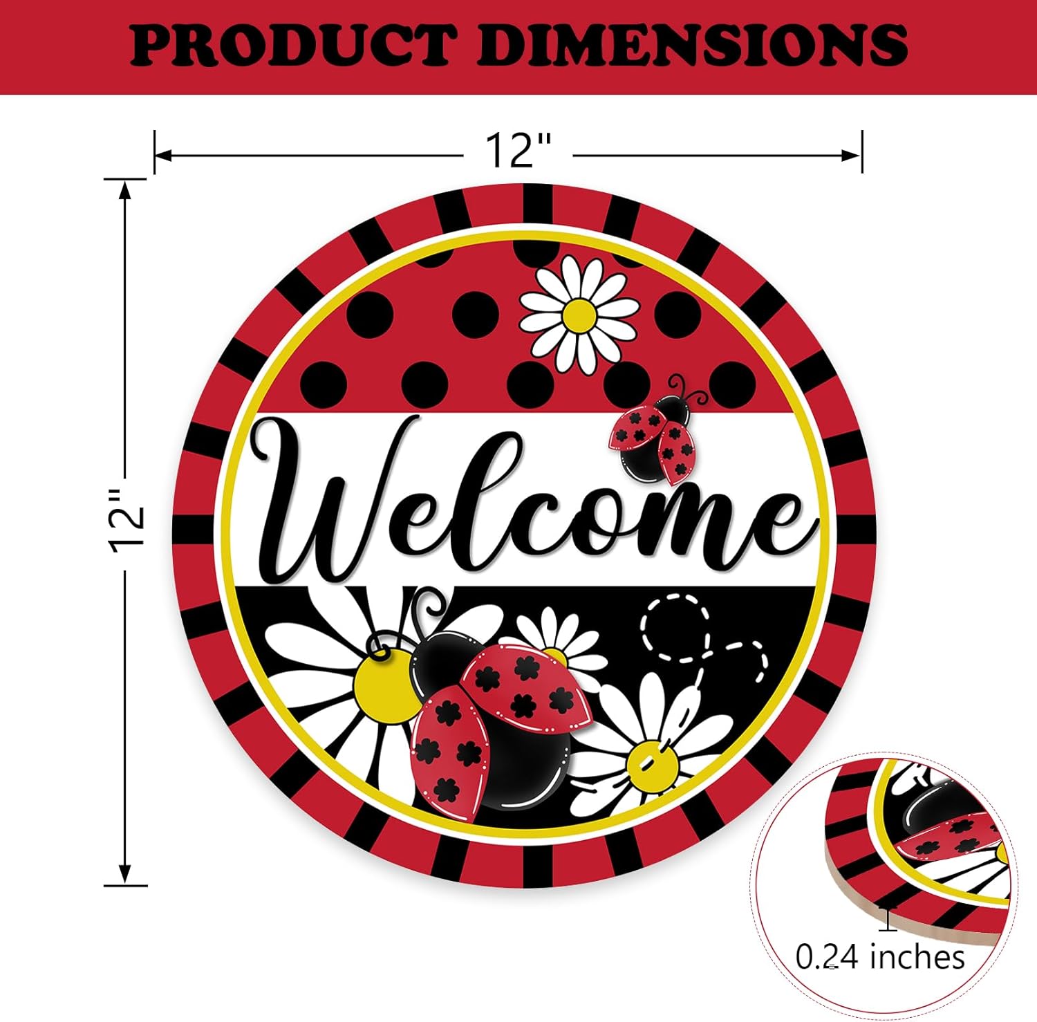 Welcome Spring Ladybug Front Door Sign Rustic Wood Decor