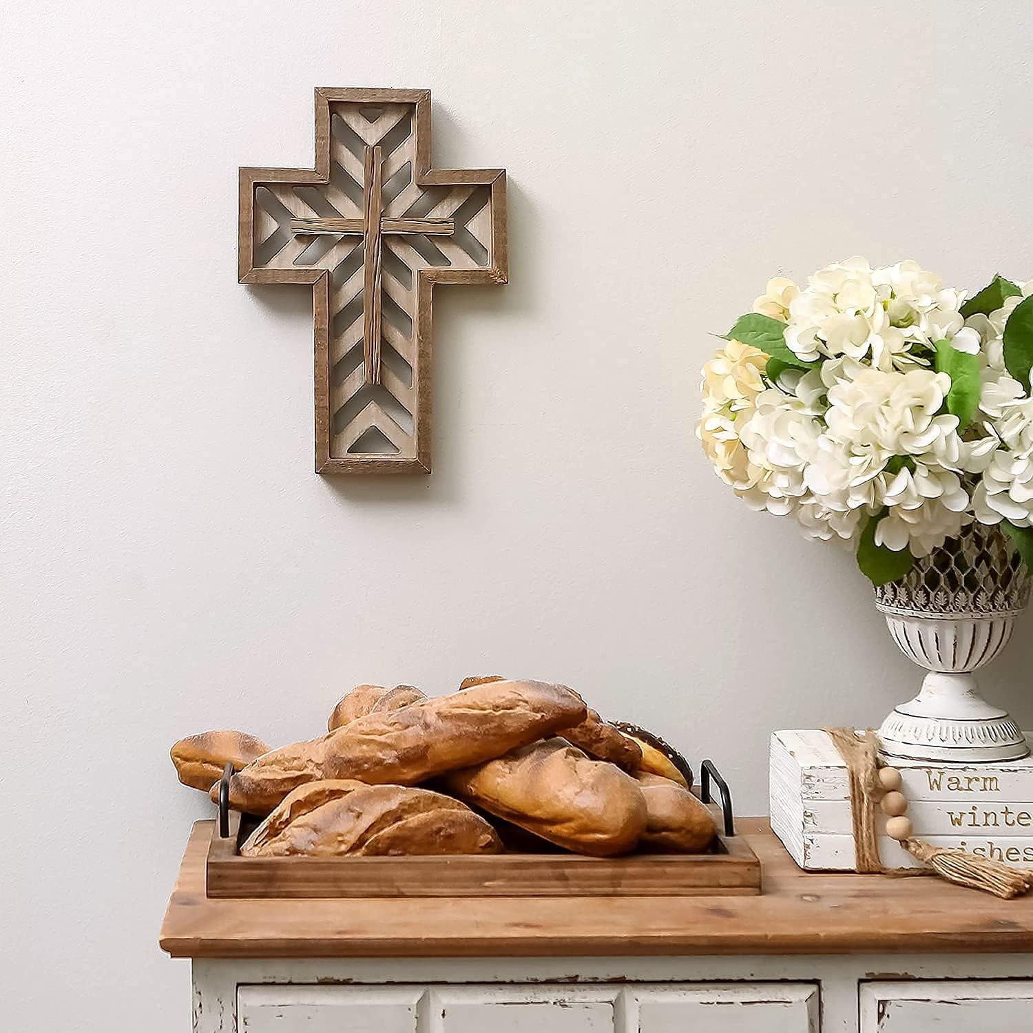 12 Inch Handmade Rustic Wooden Wall Cross - Brown
