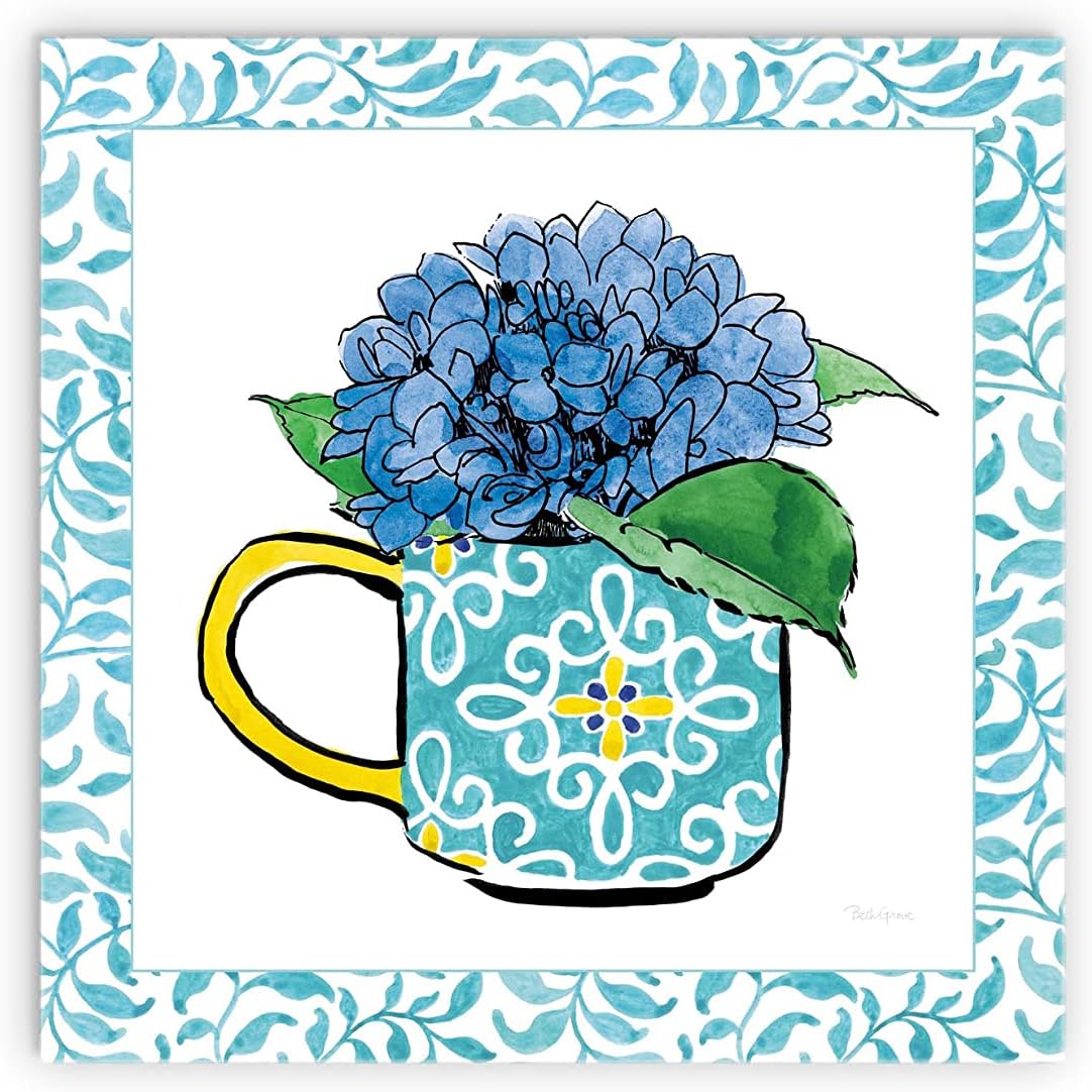 Floral Teacup III Vine Border Wall Plaque