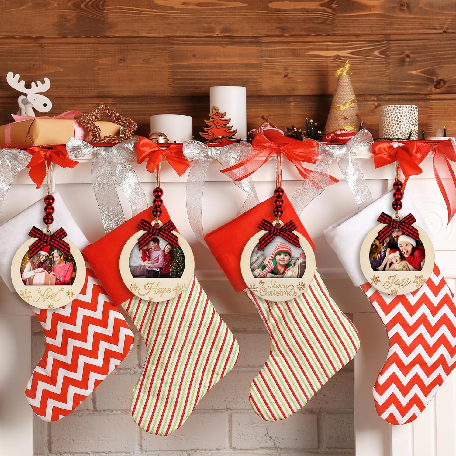COCHIE Christmas Picture Frame Ornaments 10PCS Red Black Buffalo Check