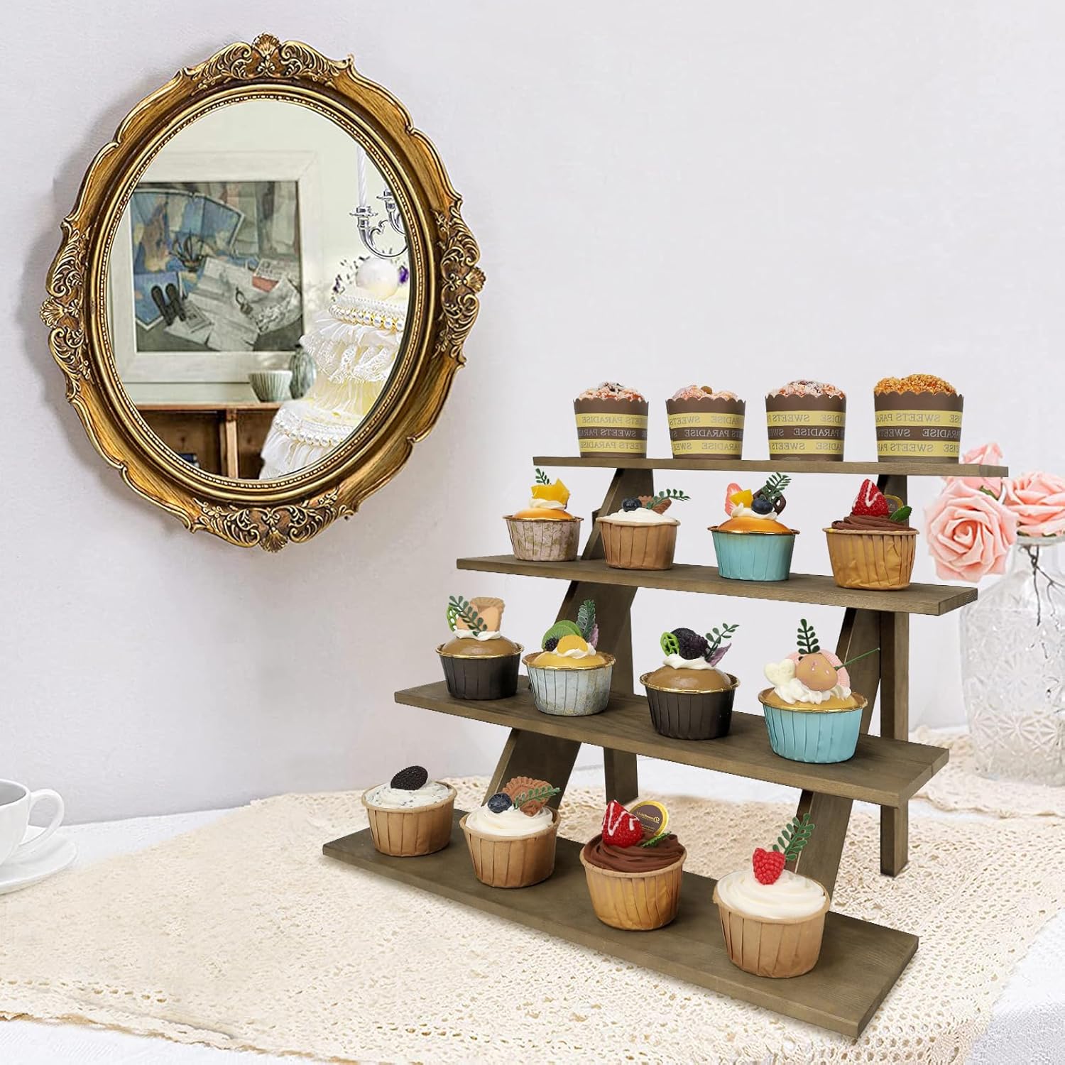 ZYP 4 Tier Wood Cupcake Display Stand