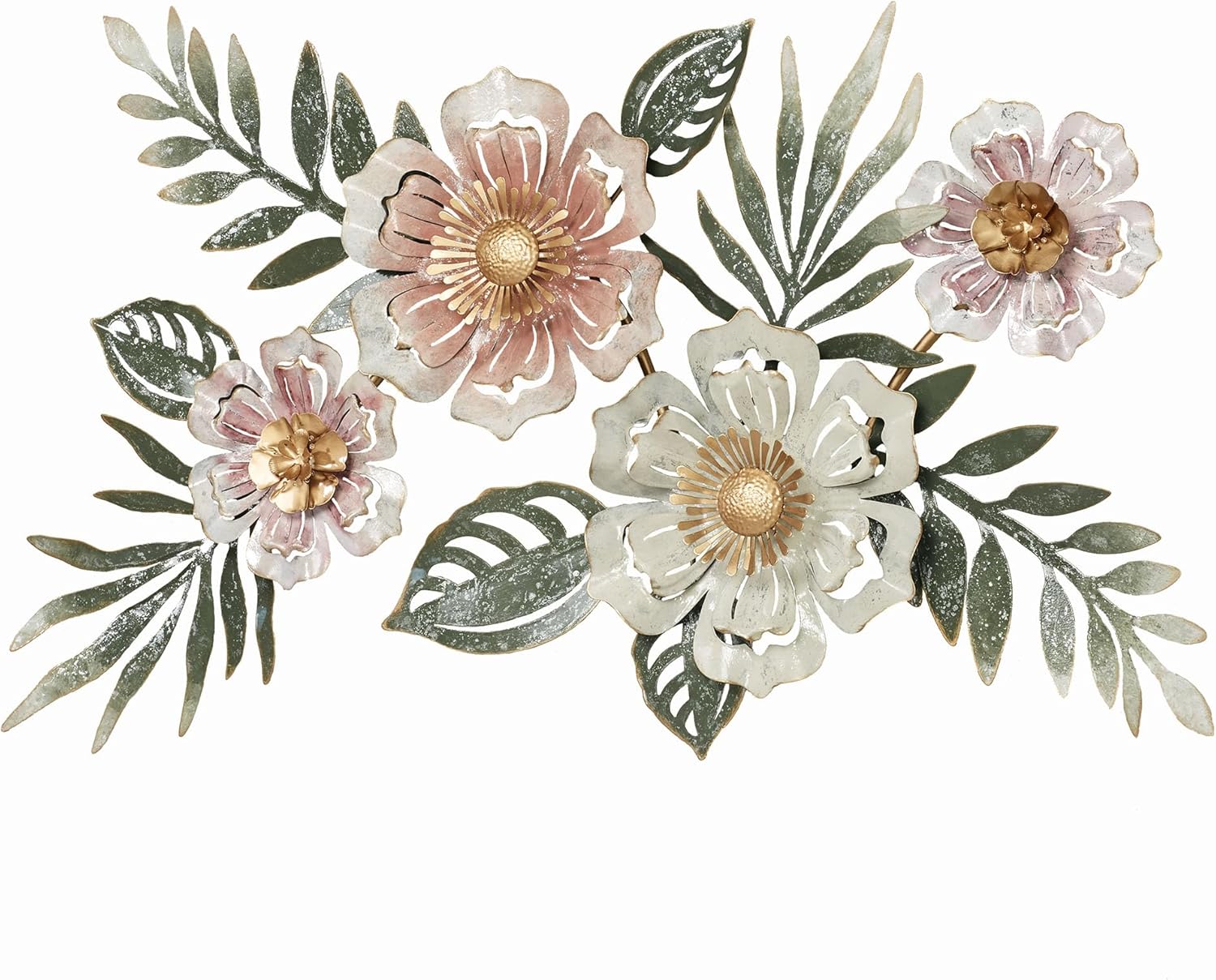 Floral Sway Wall Art Sculpture - Pastel Pink Gold Handpainted