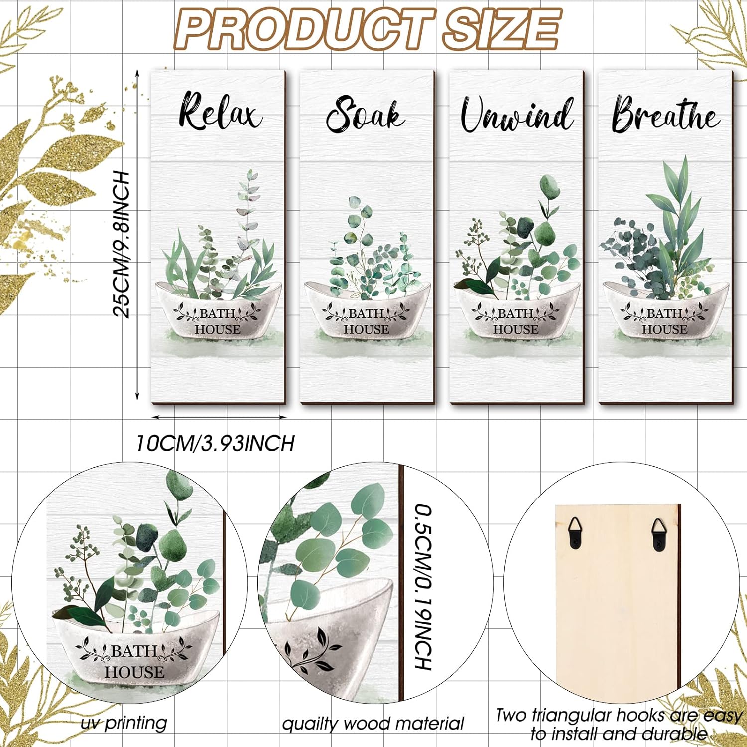 Tatuo 4 Piece Green Bathroom Wall Decor Signs