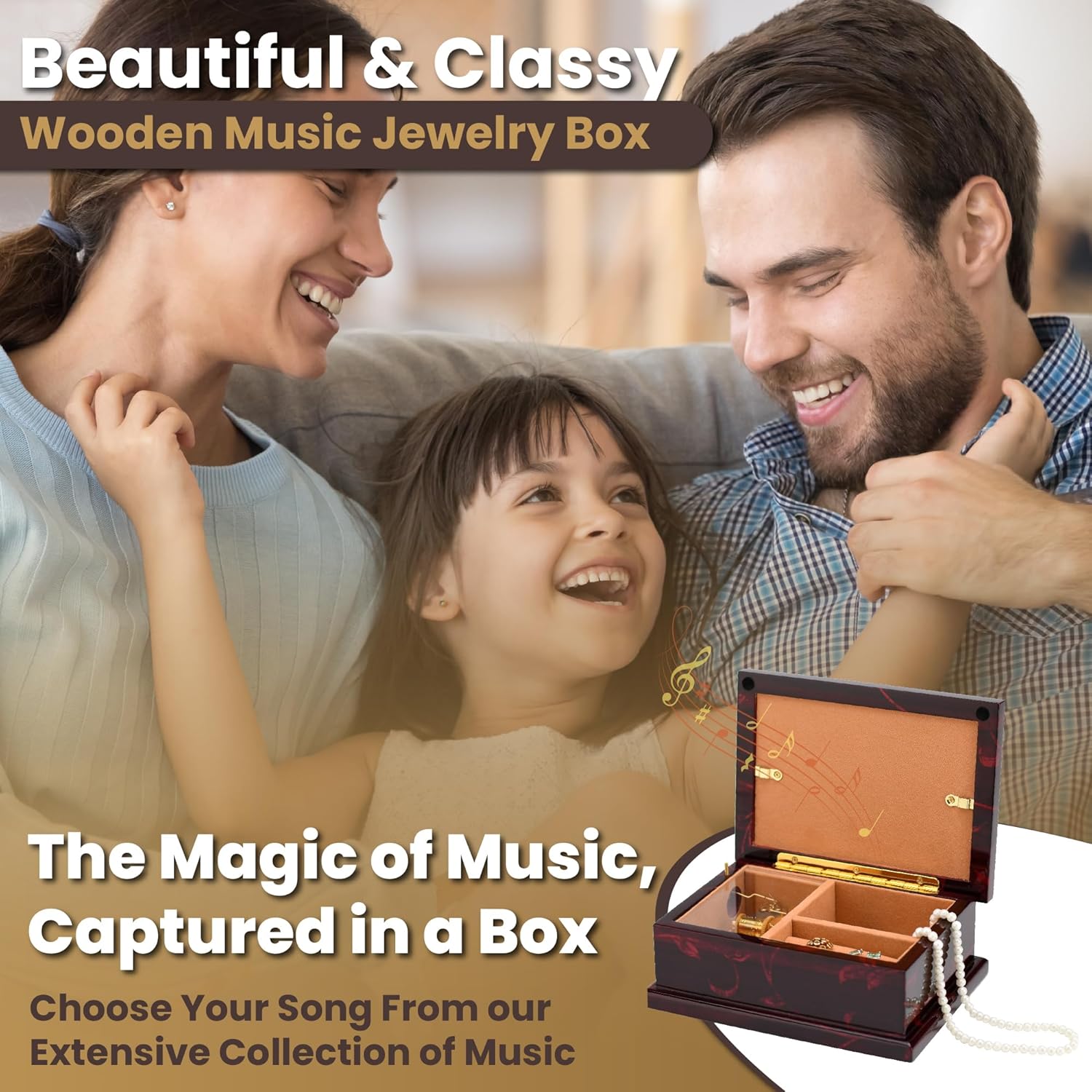 Modern 4x6 Photo Frame Musical Jewelry Box with Floral Motifs