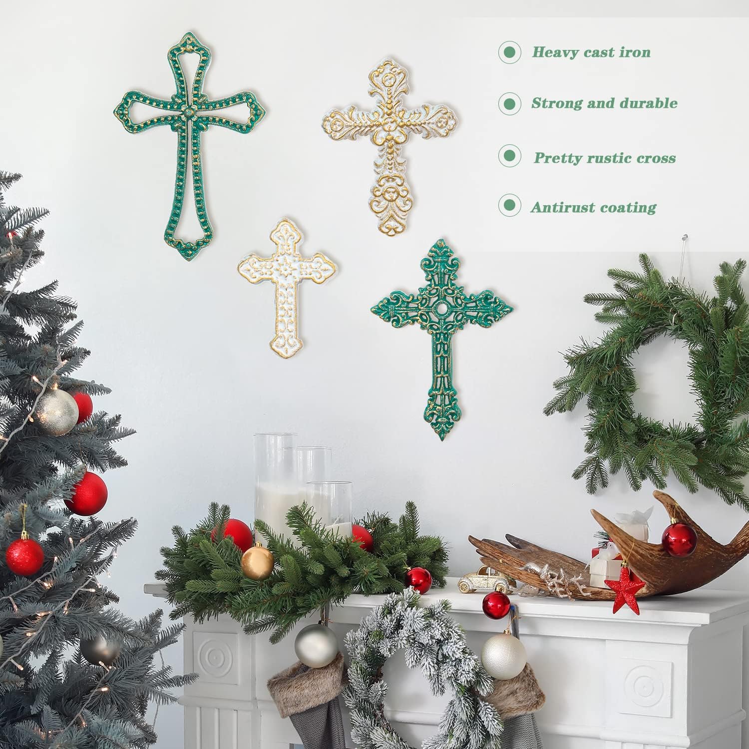 Sungmor 4PC Embossed Cast Iron Wall Cross Decor