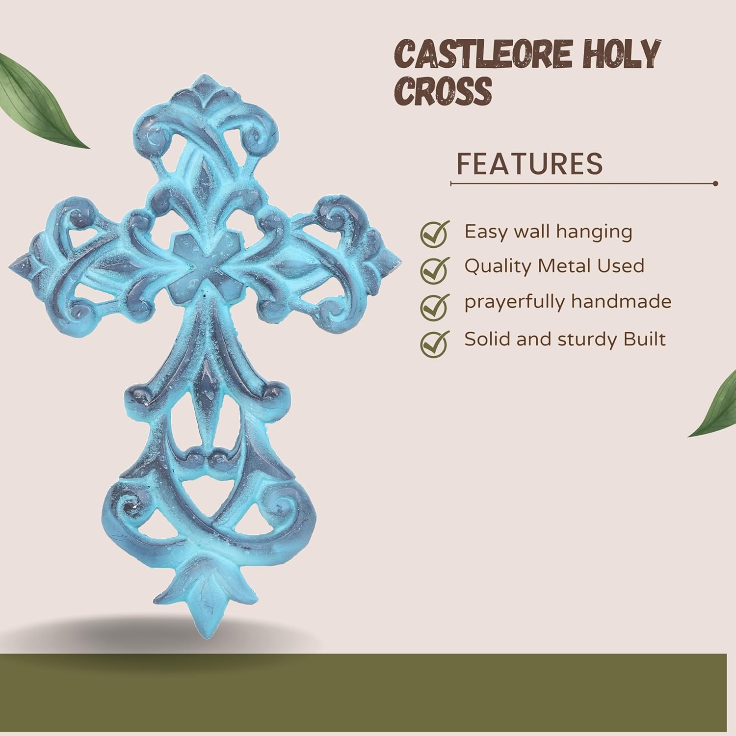 Castleore Wall Hanging Christian Cross Decor Blue Antique Finish