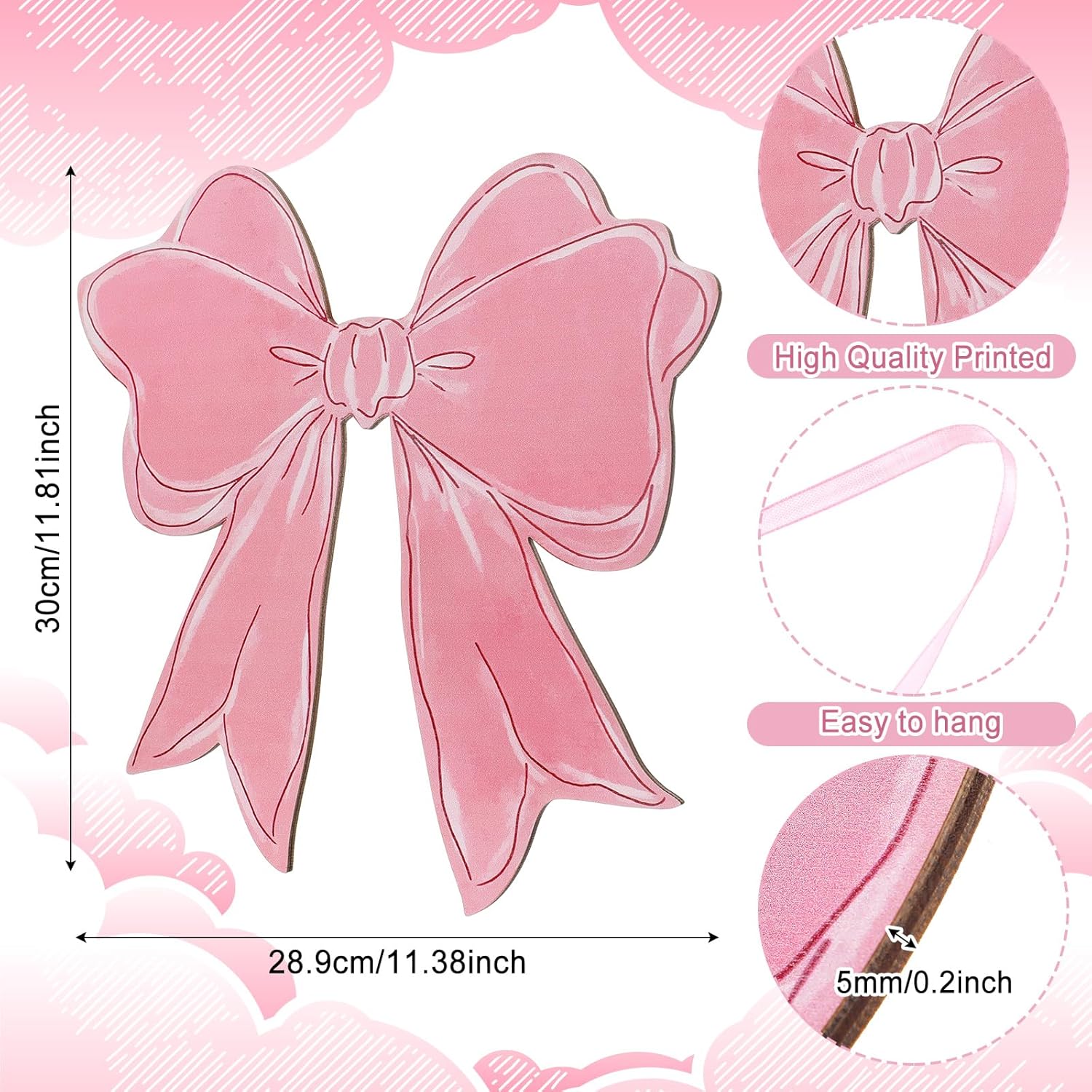 Pink Bow Wooden Wall Hanging Sign Coquette Bow Decor