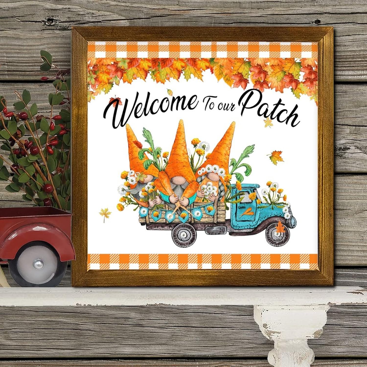 Welcome to Our Patch Blue Truck Framed Wooden Sign 12x12 inch