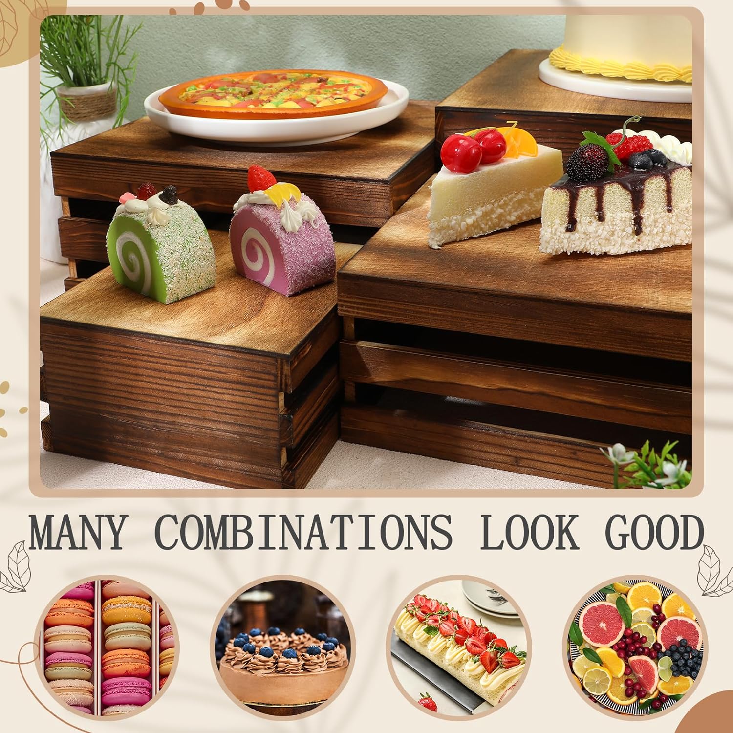 Nitial 4 Pcs Wood Display Risers for Cupcakes and Desserts