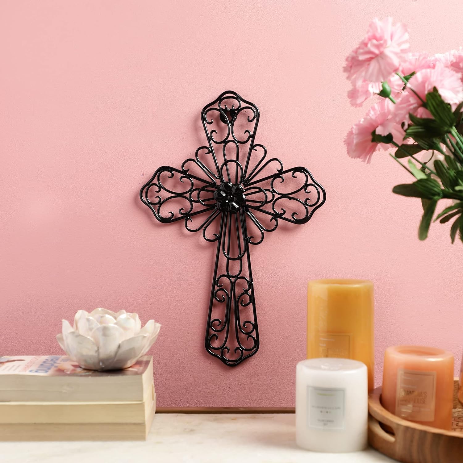 RELY Black Wall Cross 14x10 Inch Metal Decor 1