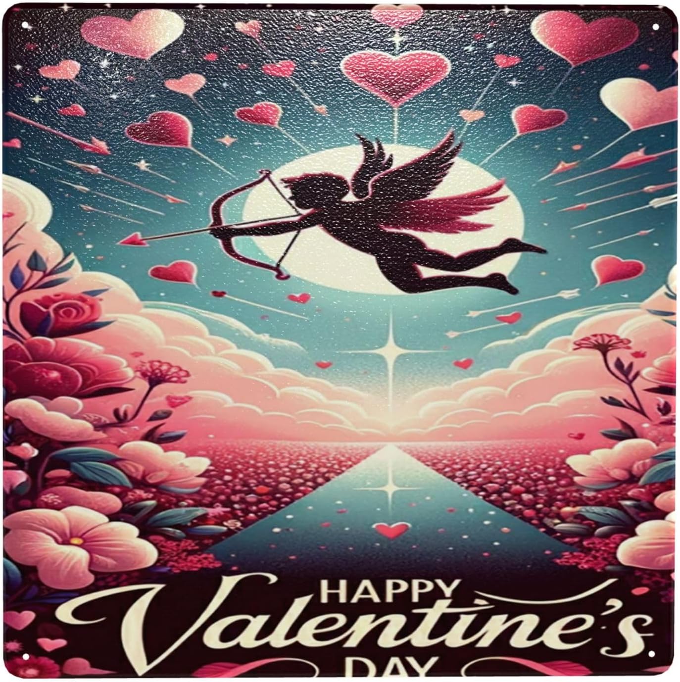 Retro Metal Wall Decor Sign with Love Theme 8x8inch