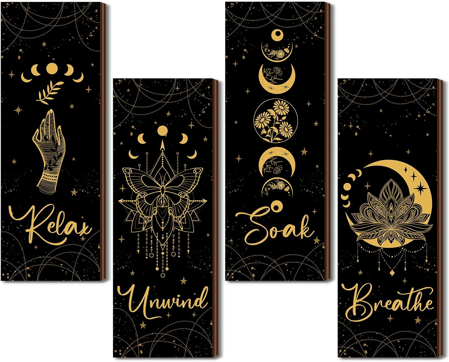 Qunclay 4 Pcs Rustic Boho Wall Decor Moon Phases Art