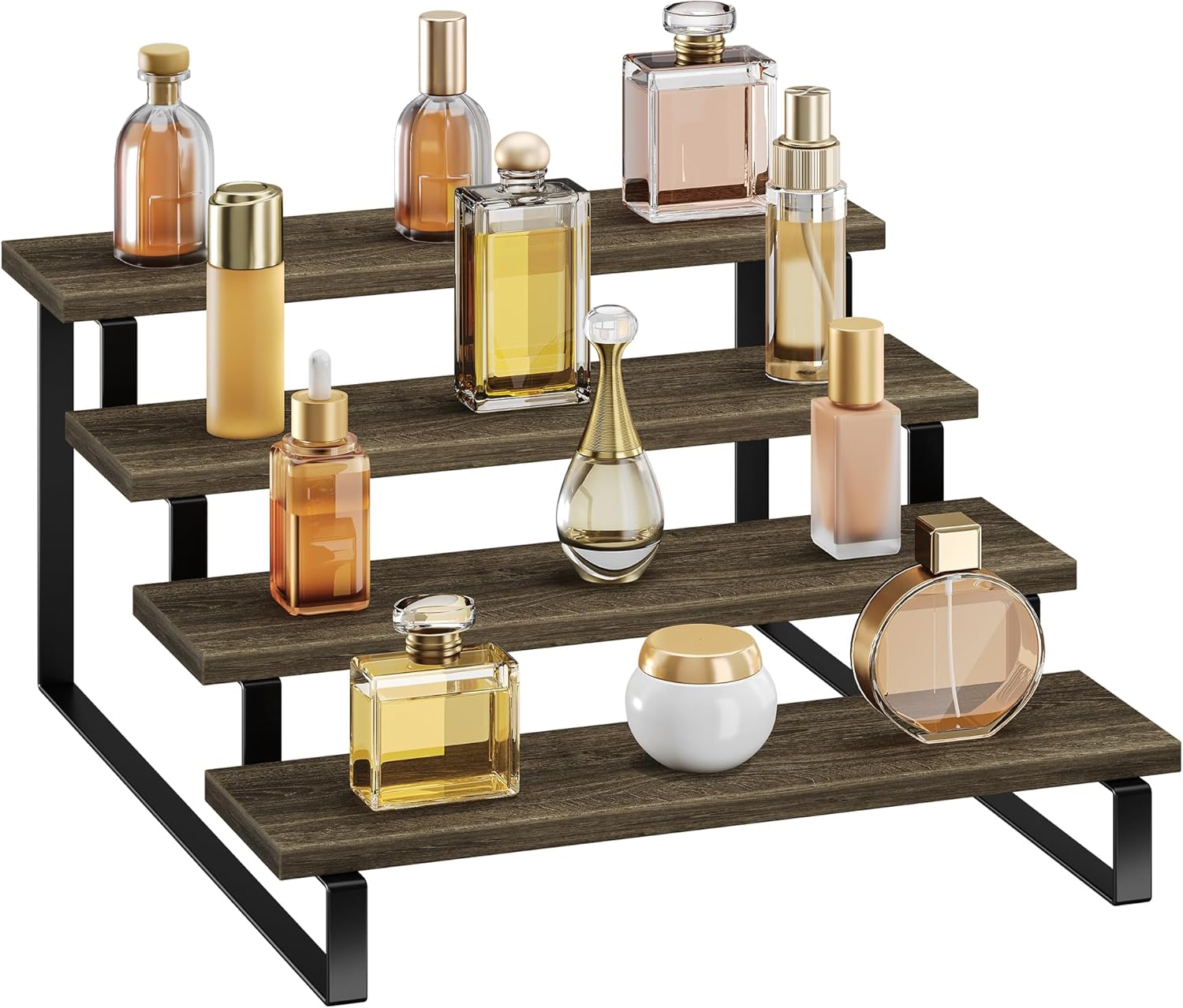 4 Tier Wooden Perfume Display Stand with Metal Frame
