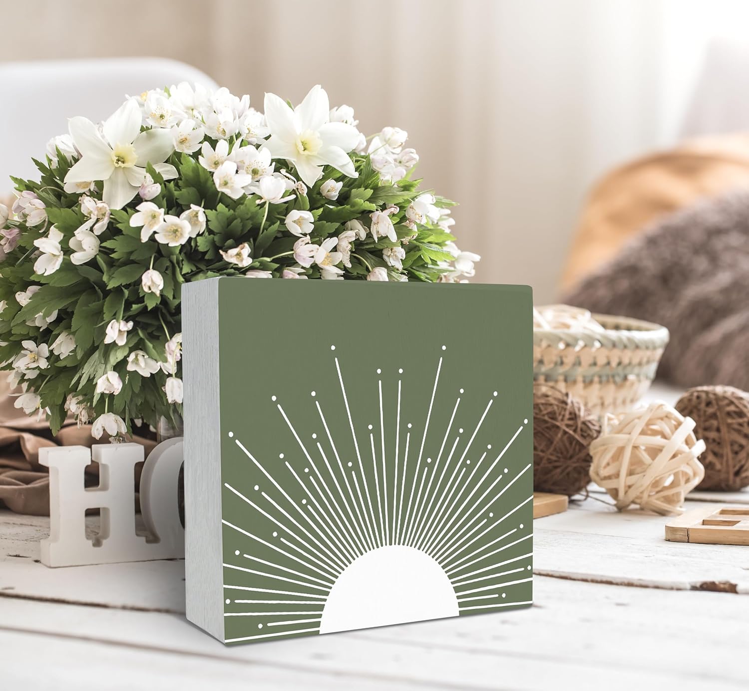 SRADMO Abstract Boho Green Wood Box Sign Decor 1