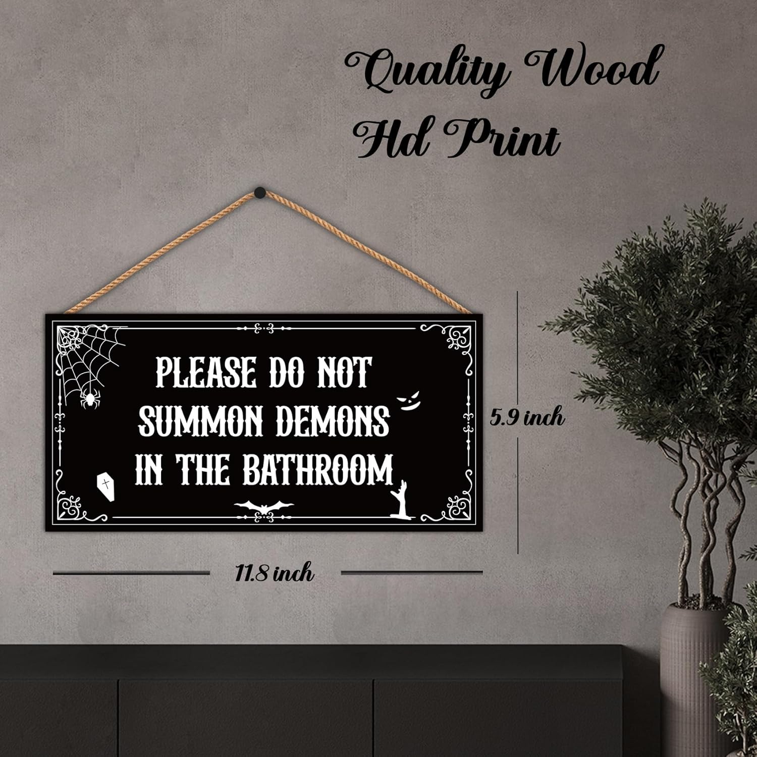 Vintage Funny Gothic Halloween Wooden Wall Sign