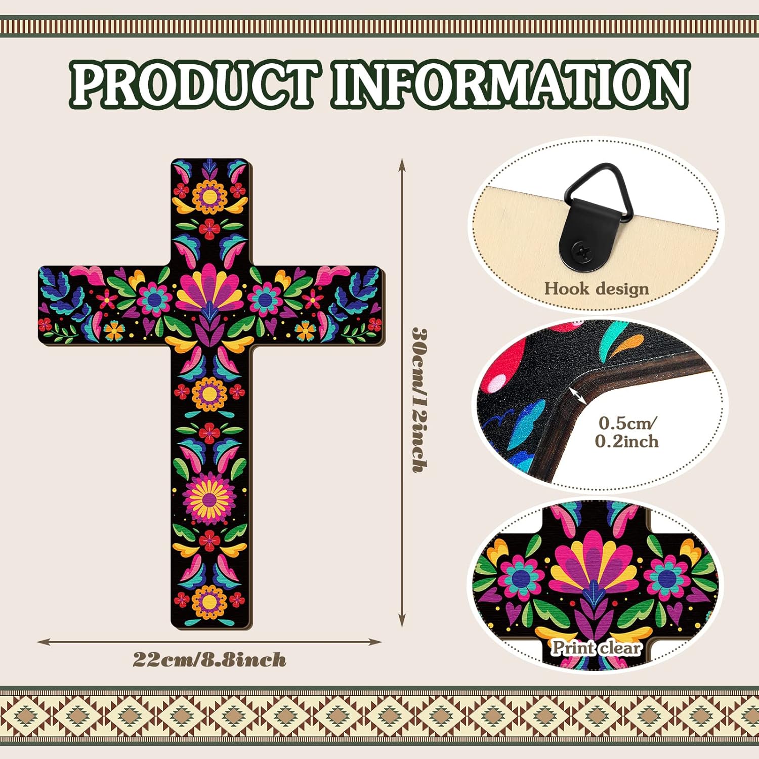 Pinkunn 2 Pcs Mexican Cross Wall Decor