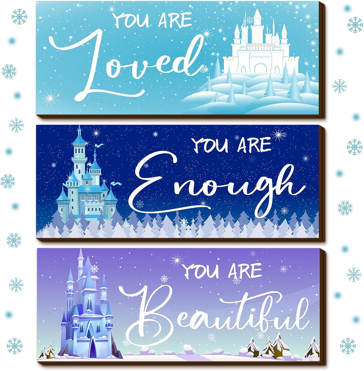3 Pcs Winter Snowflake Positive Quotes Wooden Wall Art Prints