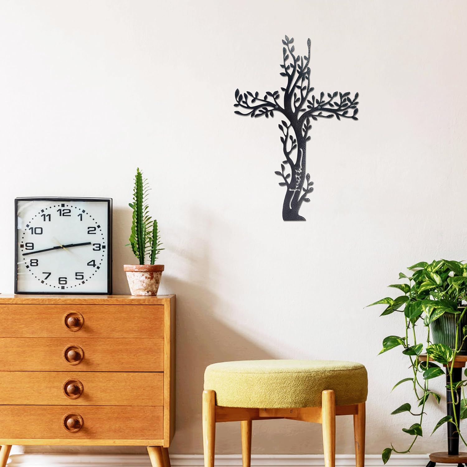 Ecqizer Unique Tree of Life Wall Cross 16-11 Inch Black