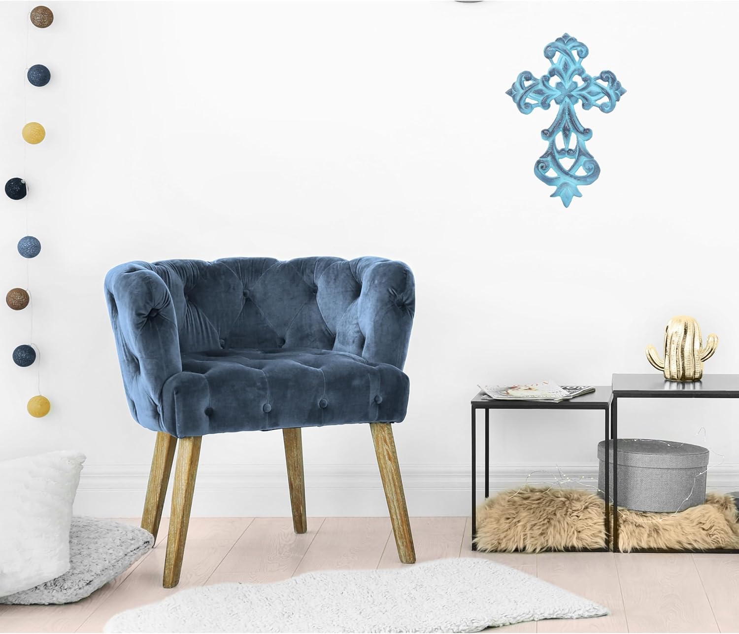Castleore Wall Hanging Christian Cross Decor Blue Antique Finish