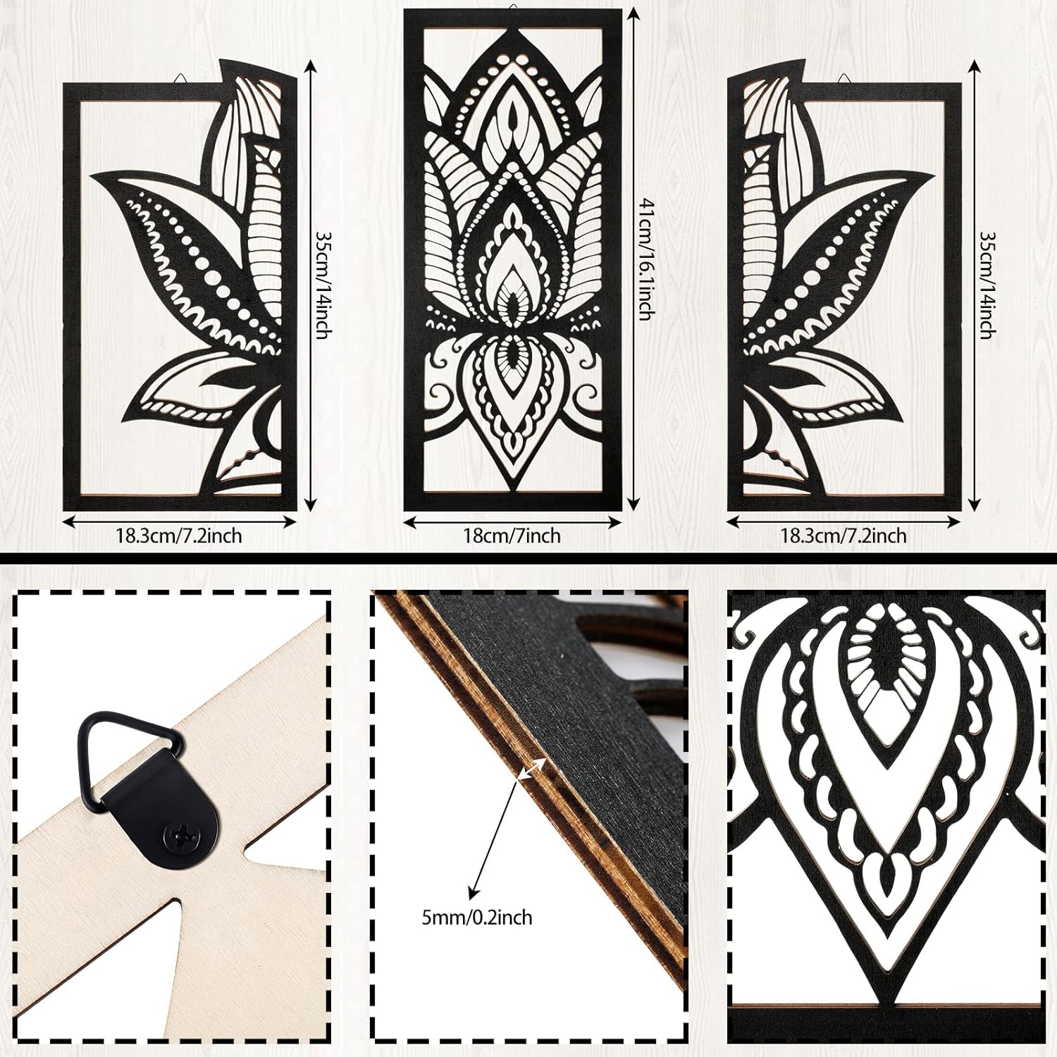 Maitys 3 Piece Black Lotus Mandala Wall Art
