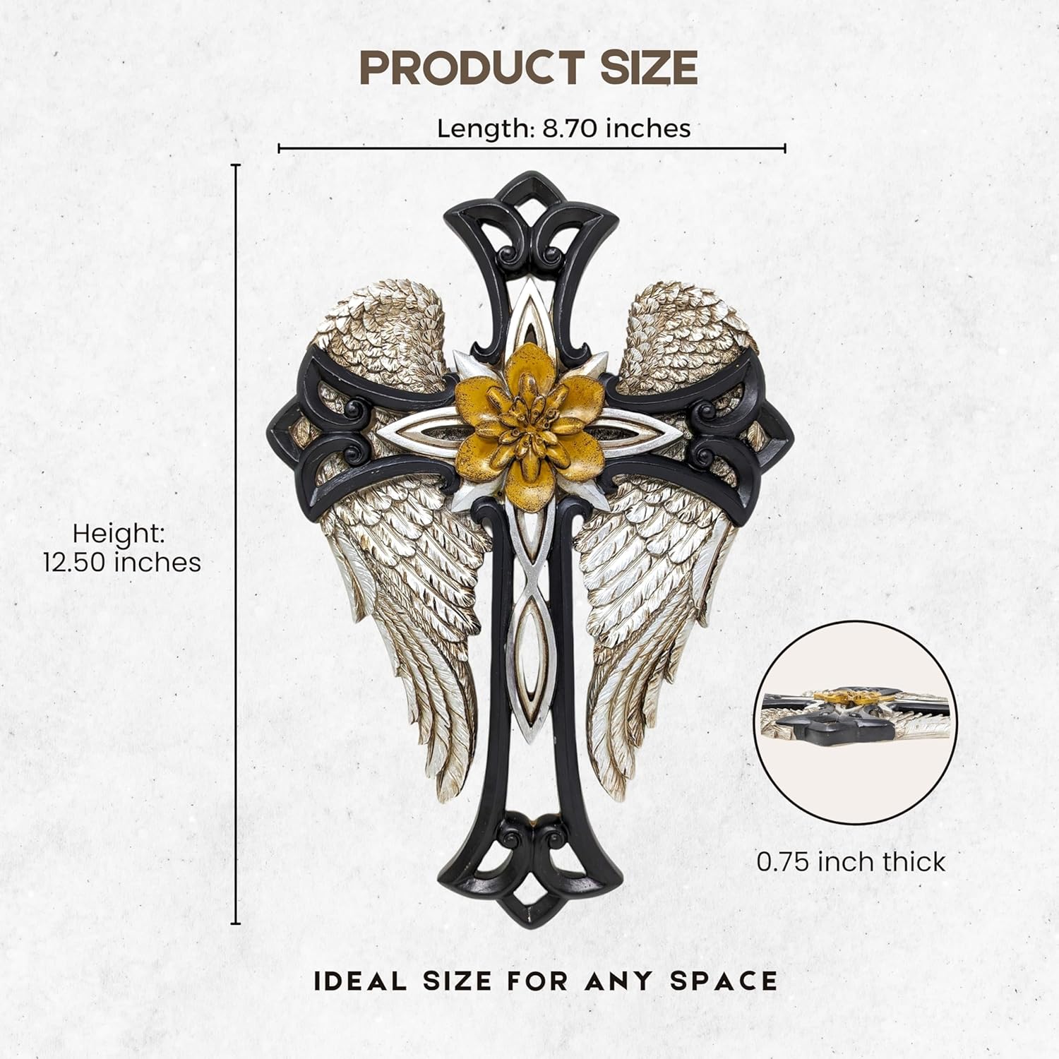 Angel Wings Cross with Flower - Decorative Wall Cross