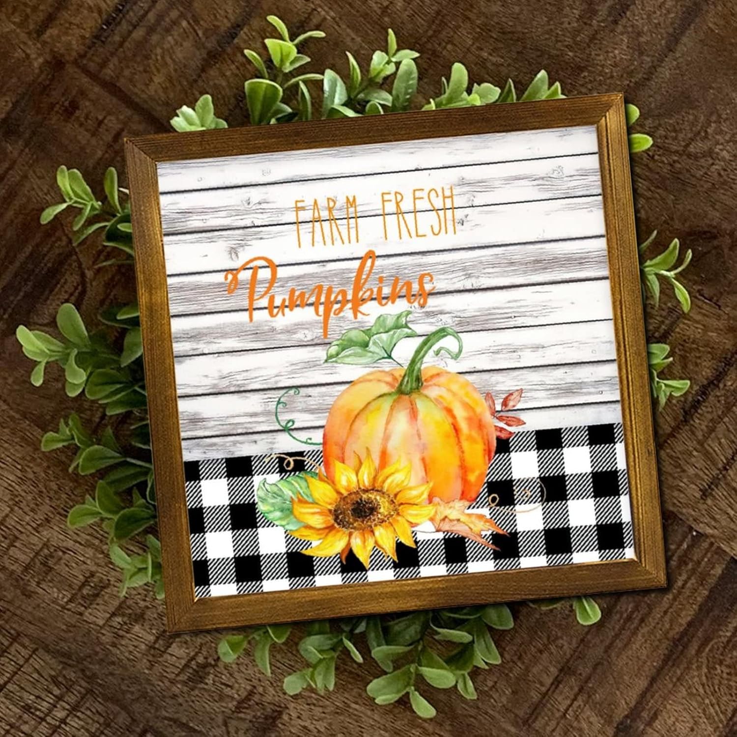 Farm Fresh Pumpkin Wooden Framed Sign 12x12 inch