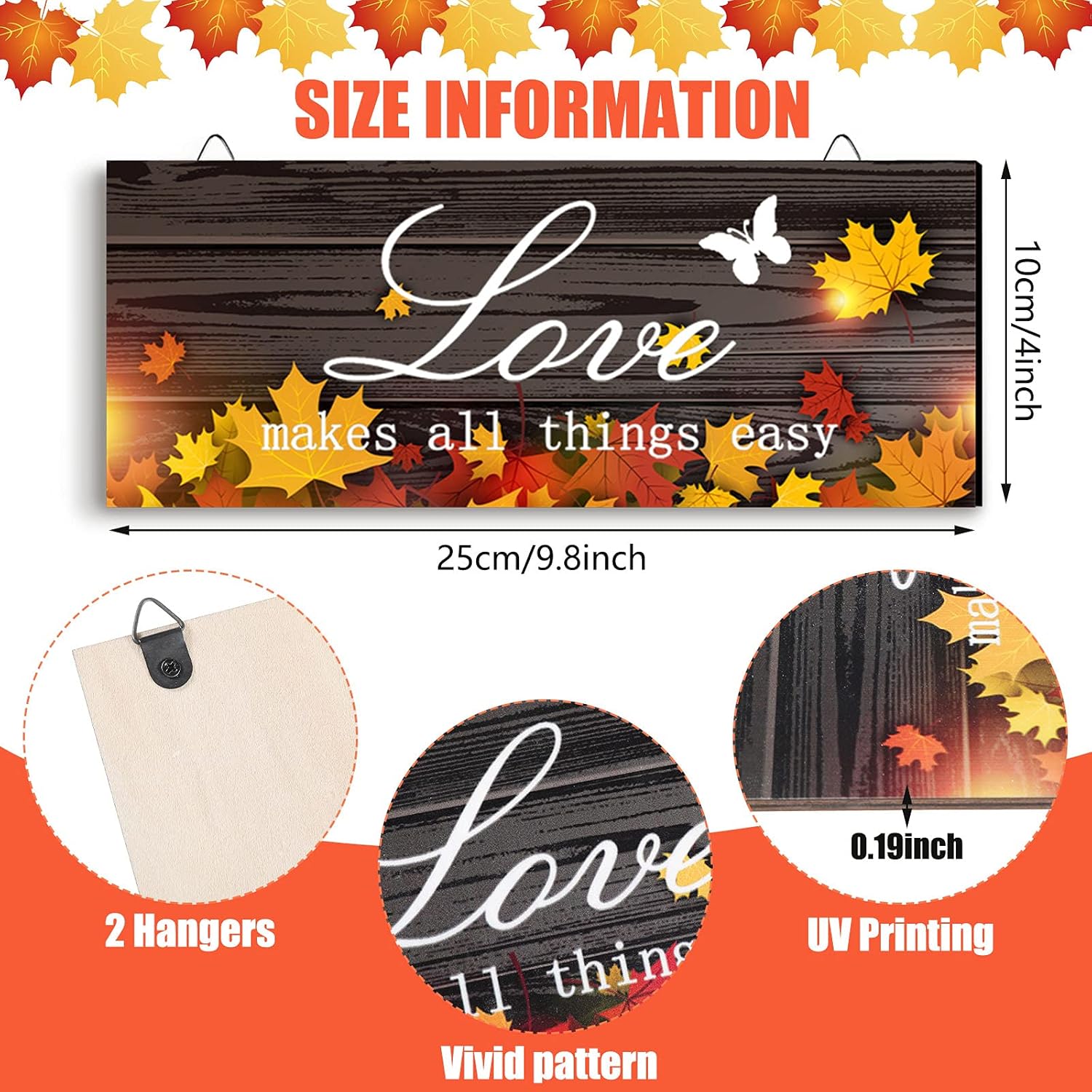4 Piece Fall Door Decoration Maple Leaf Wood Signs