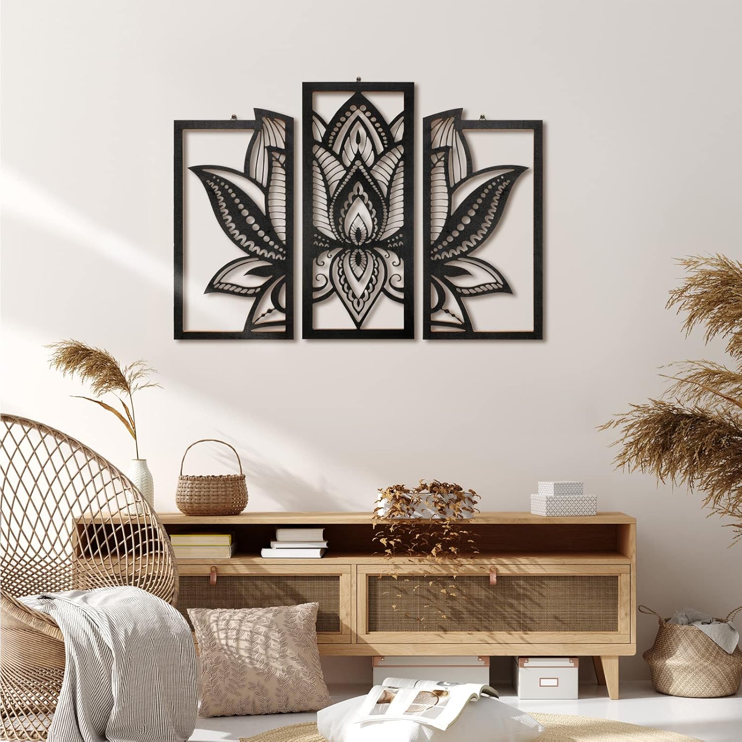 Maitys 3 Piece Black Lotus Mandala Wall Art