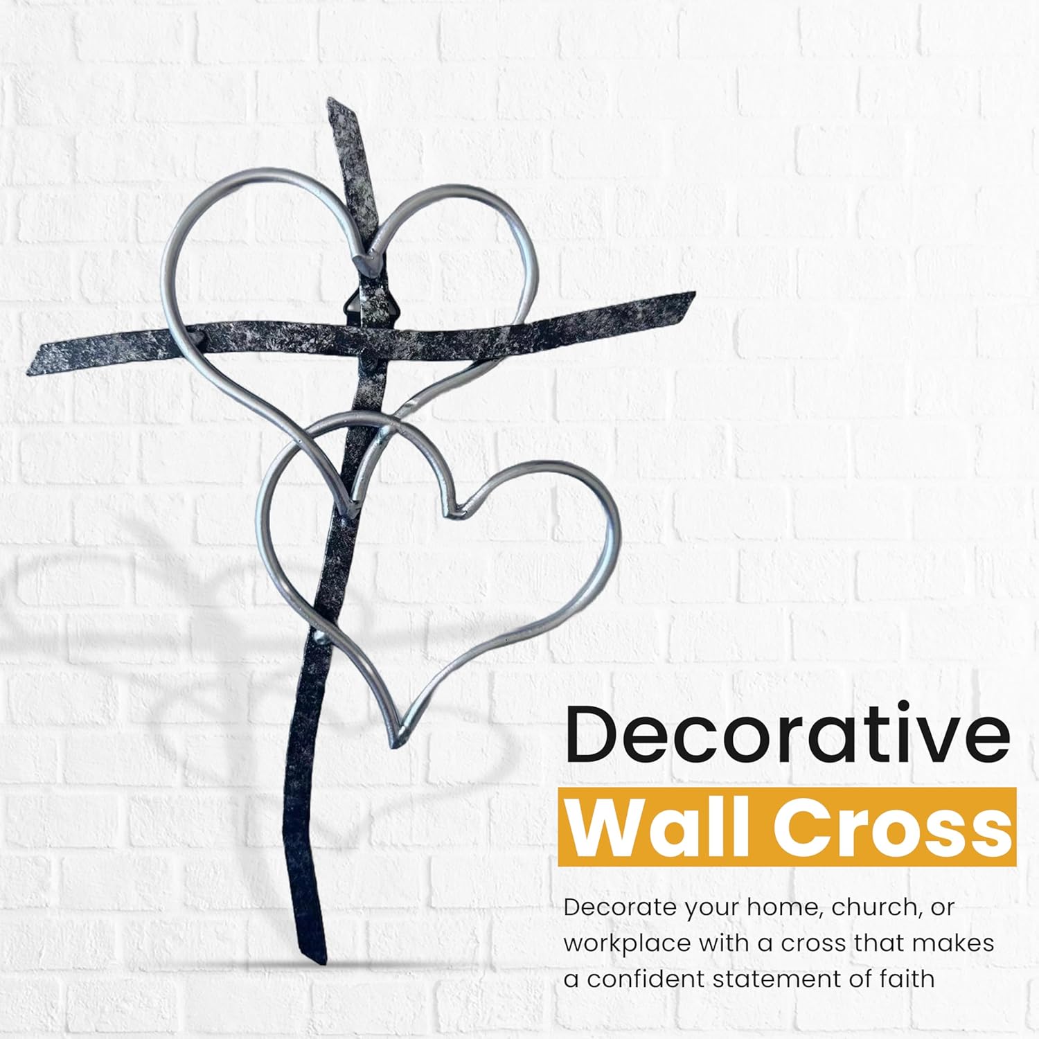 Taprion Silver Heart Cross Wall Art - 10 Inch Religious Decor