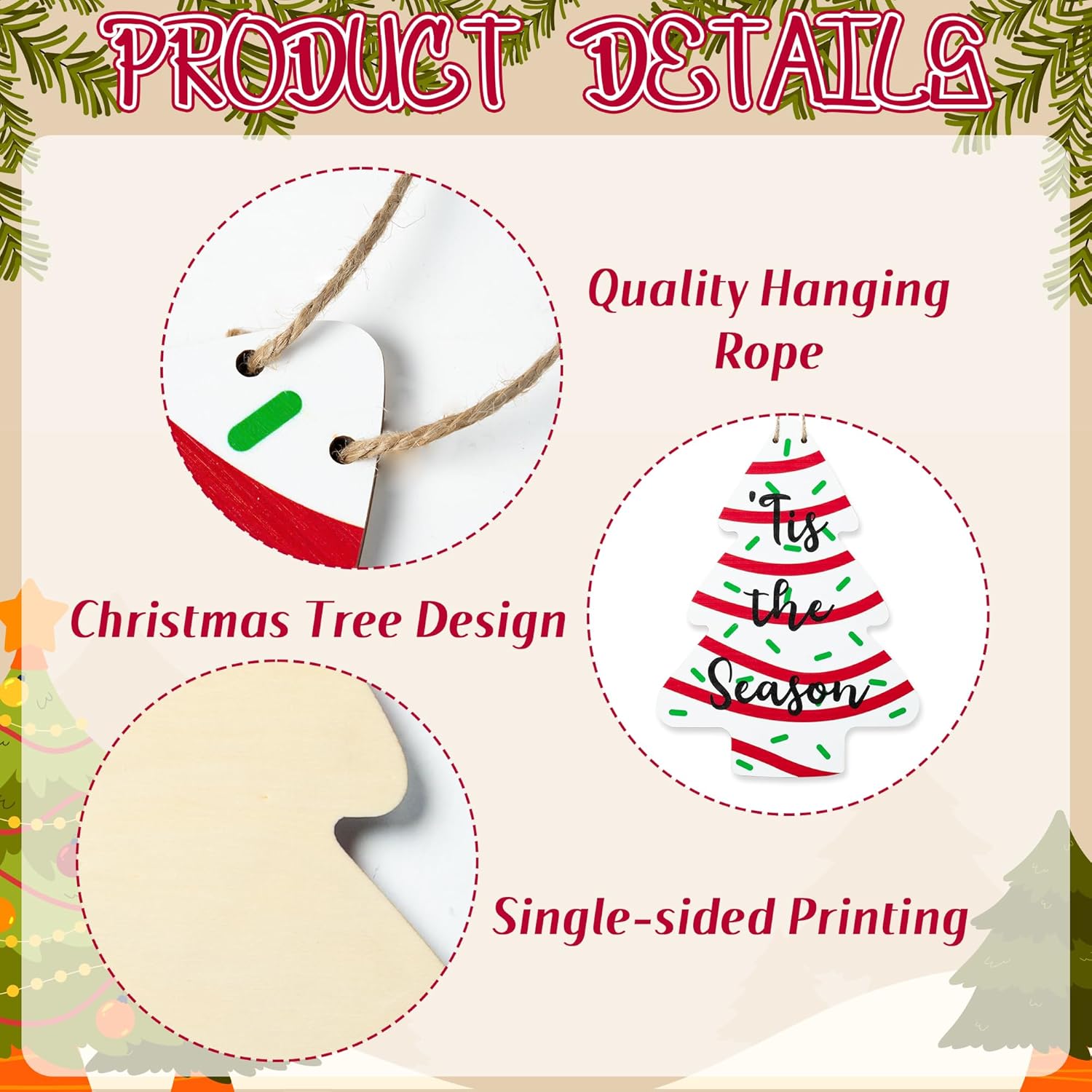 Christmas Tree-Shaped Wooden Door Sign with Hanging String