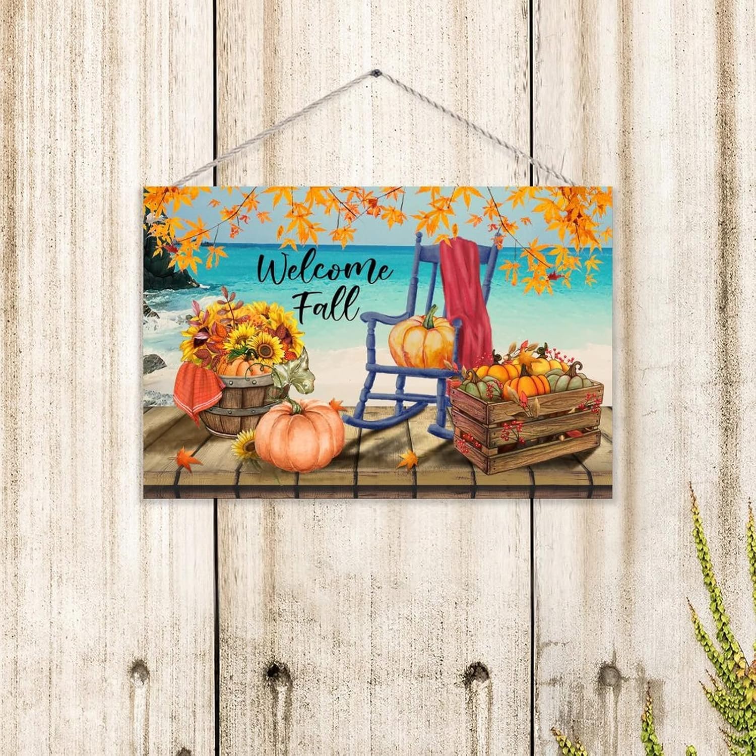 Fall Welcome Sign Wooden Pumpkin Decor Vertical Wall Art