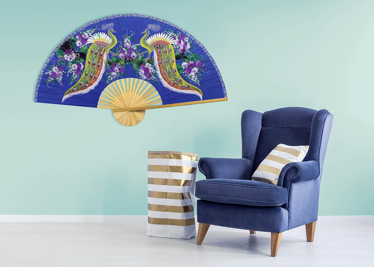 Proud Peacocks Folding Wall Fan Hand Painted Art