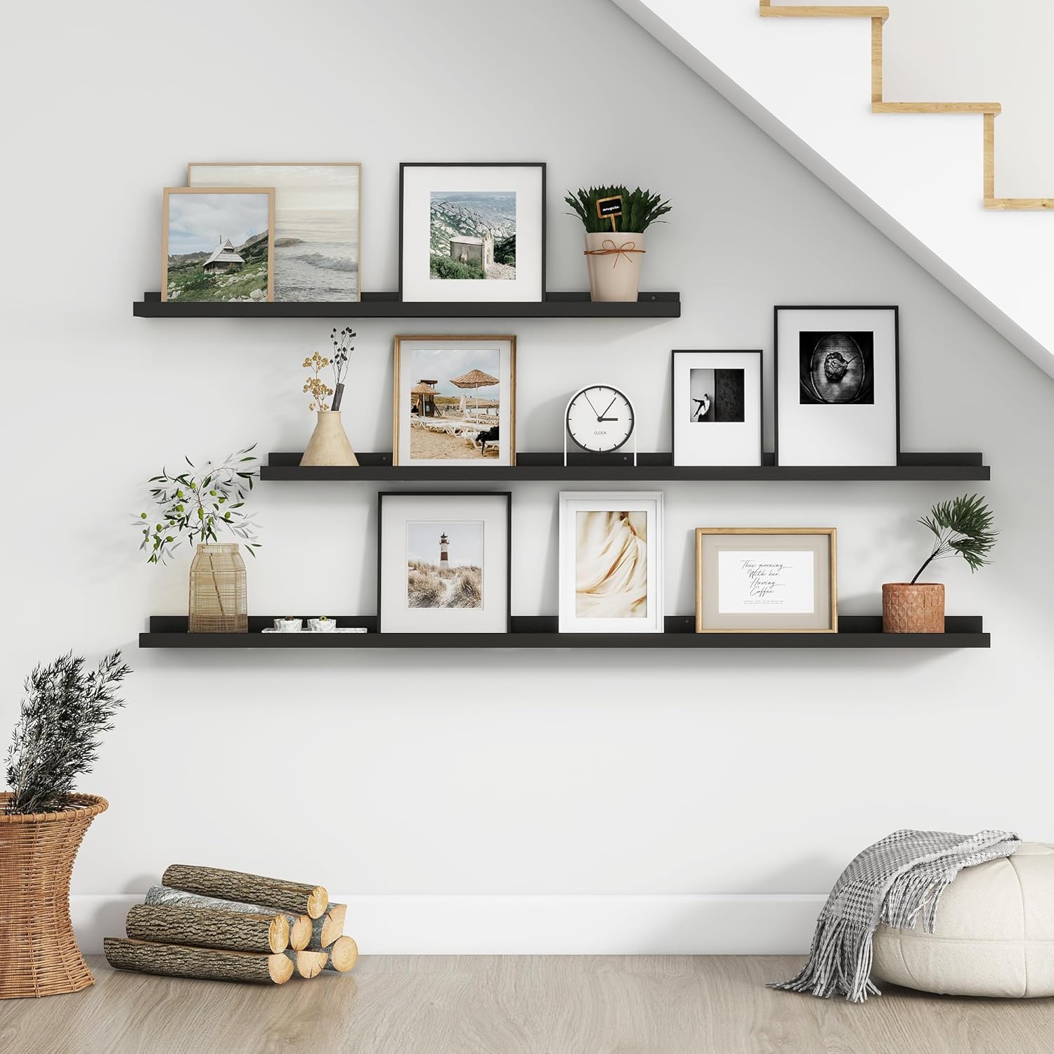 Modern Black Floating Shelf Set of 4 24 Inches Long
