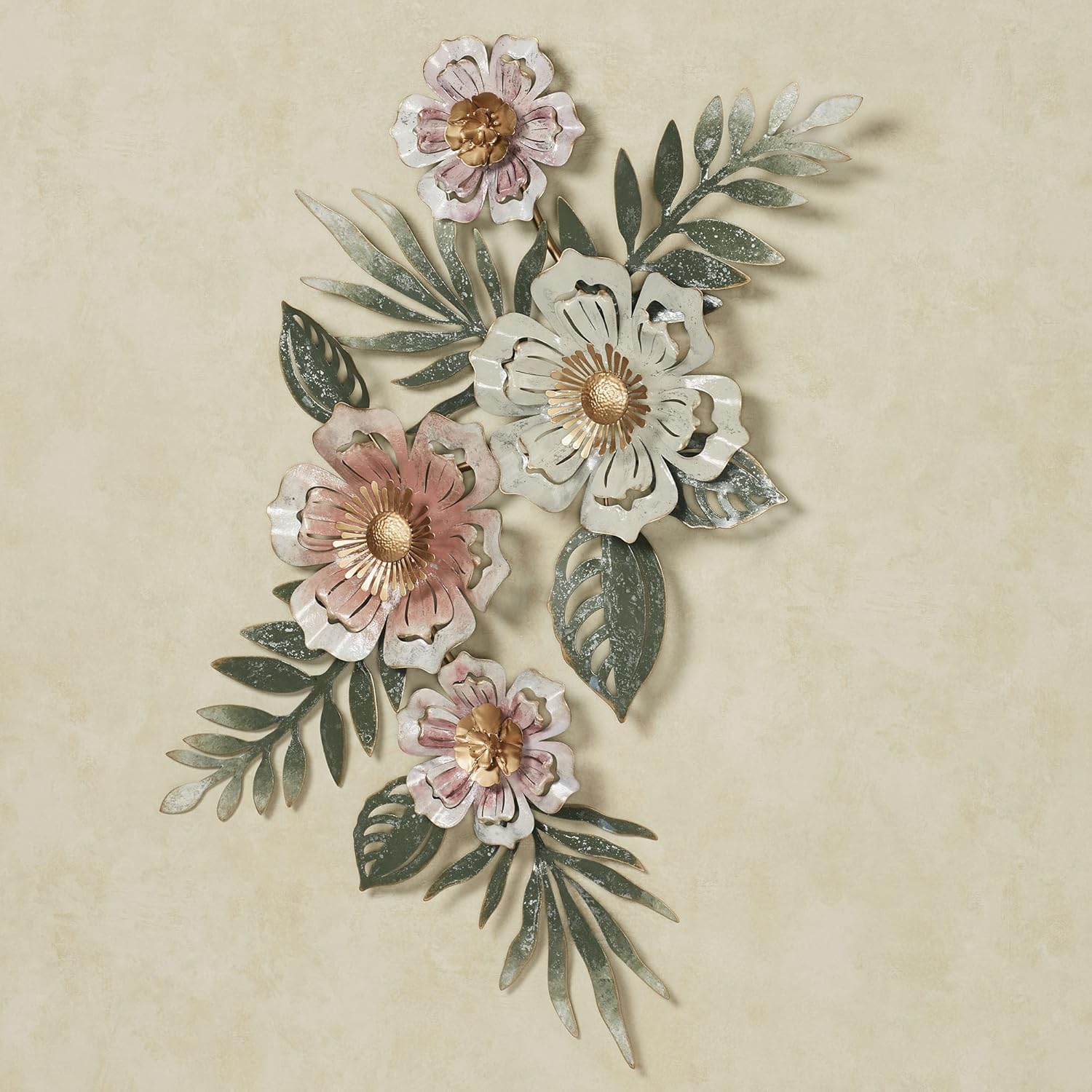 Floral Sway Wall Art Sculpture - Pastel Pink Gold Handpainted