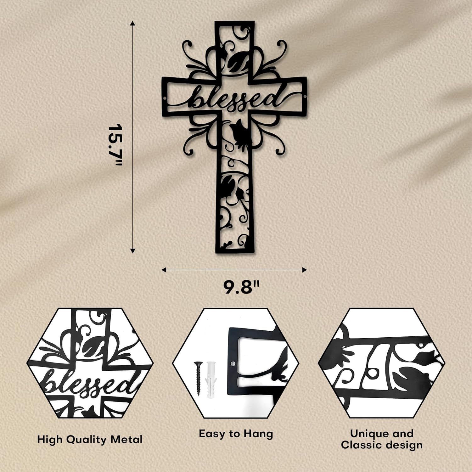Rajukit Elegant Christian Wall Crosses - Premium Metal Wall Decor