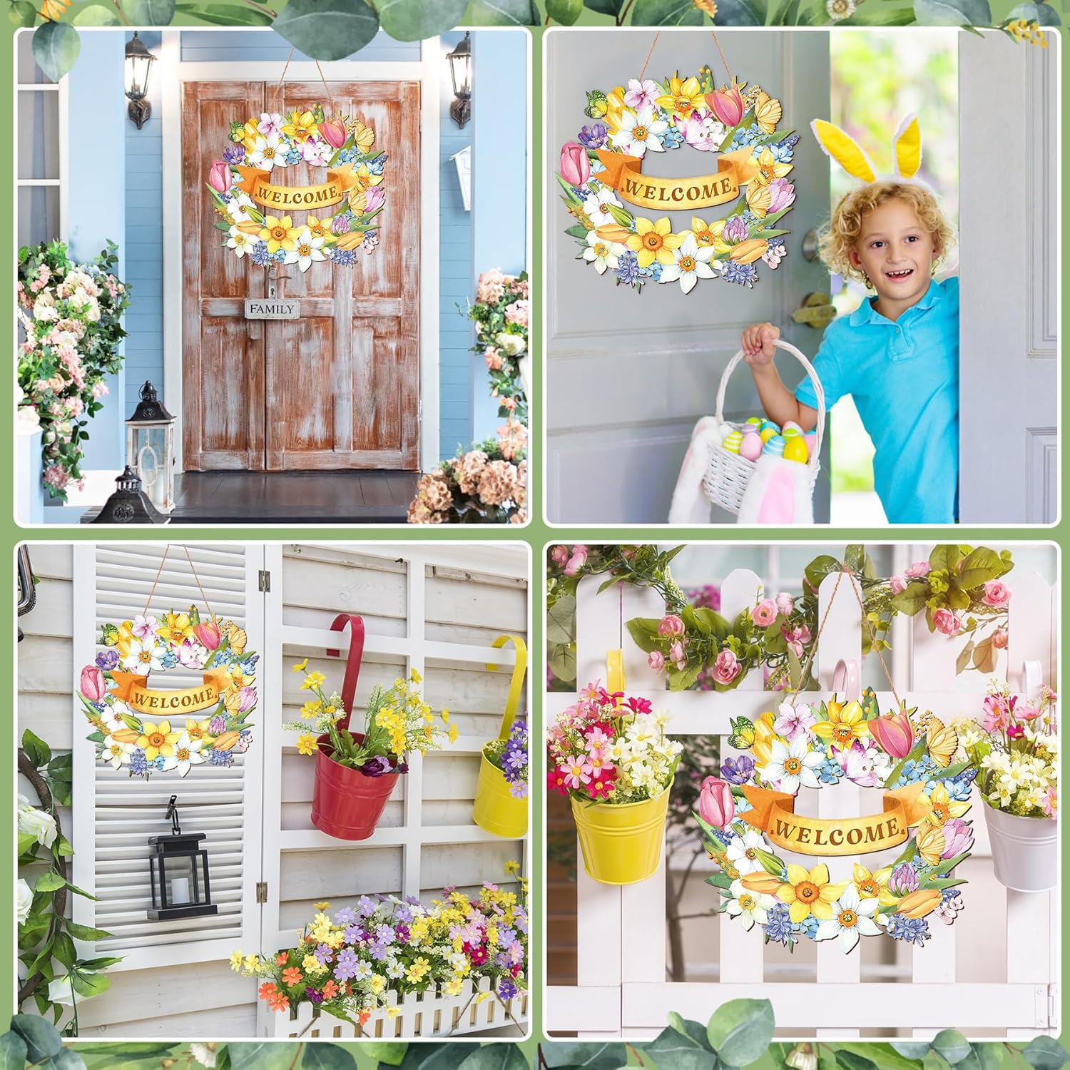 Spring Door Wreath Sign 115 Inch Flower Decor