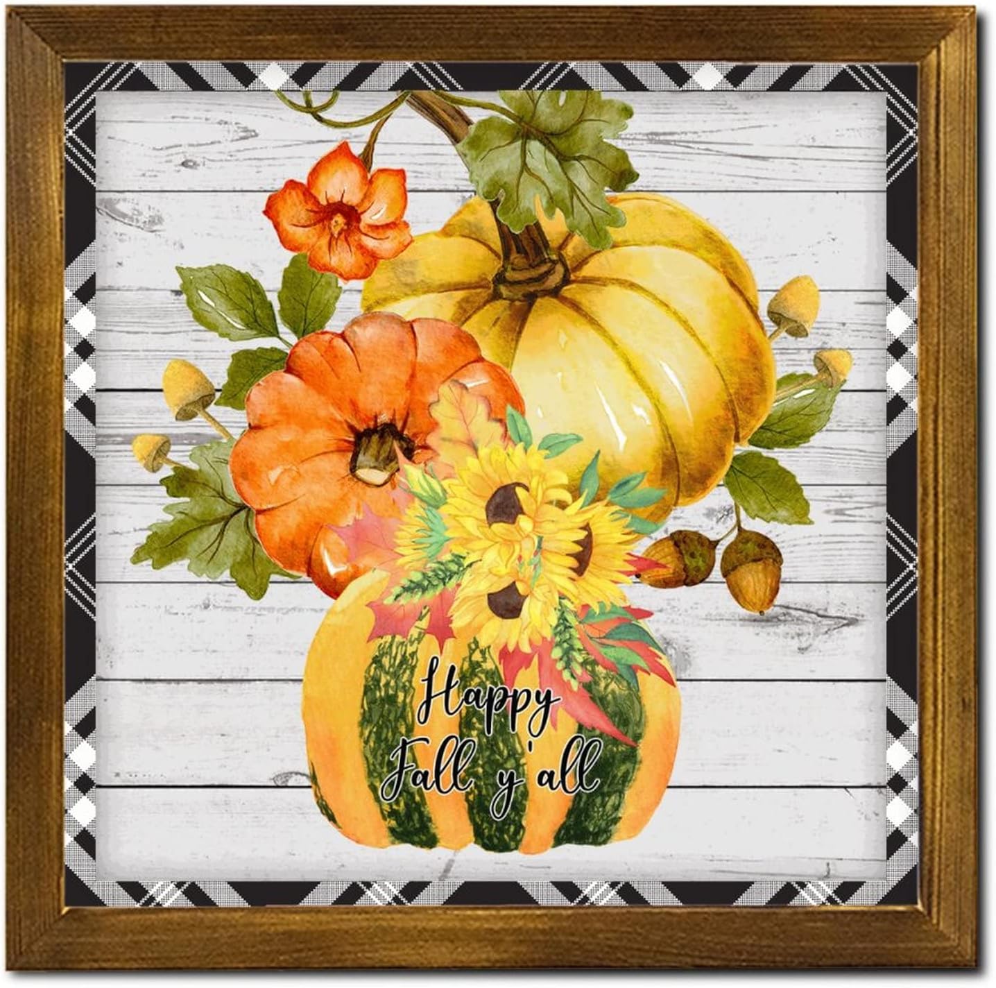 Happy Fall Yall Wood Framed Sign 12x12 Inch