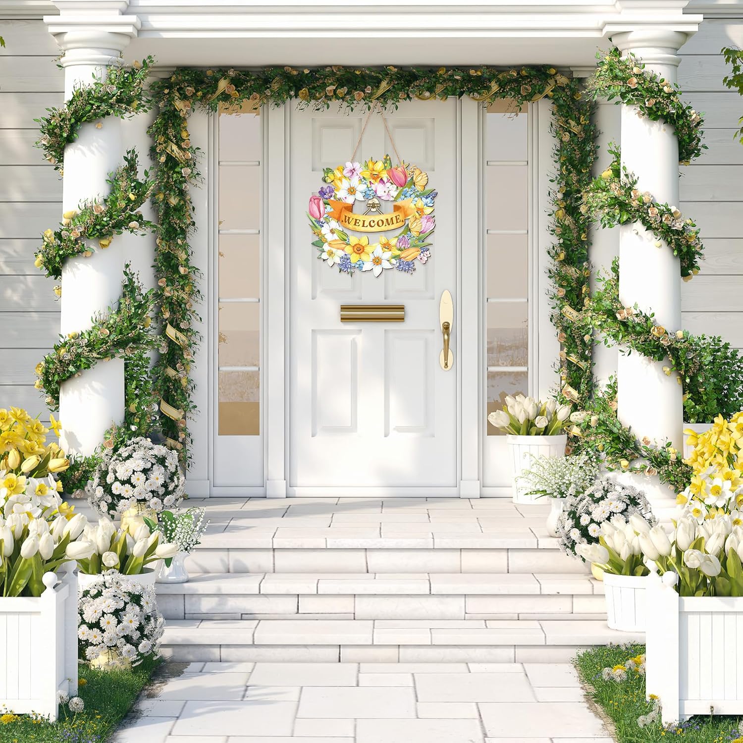 Spring Door Wreath Sign 115 Inch Flower Decor