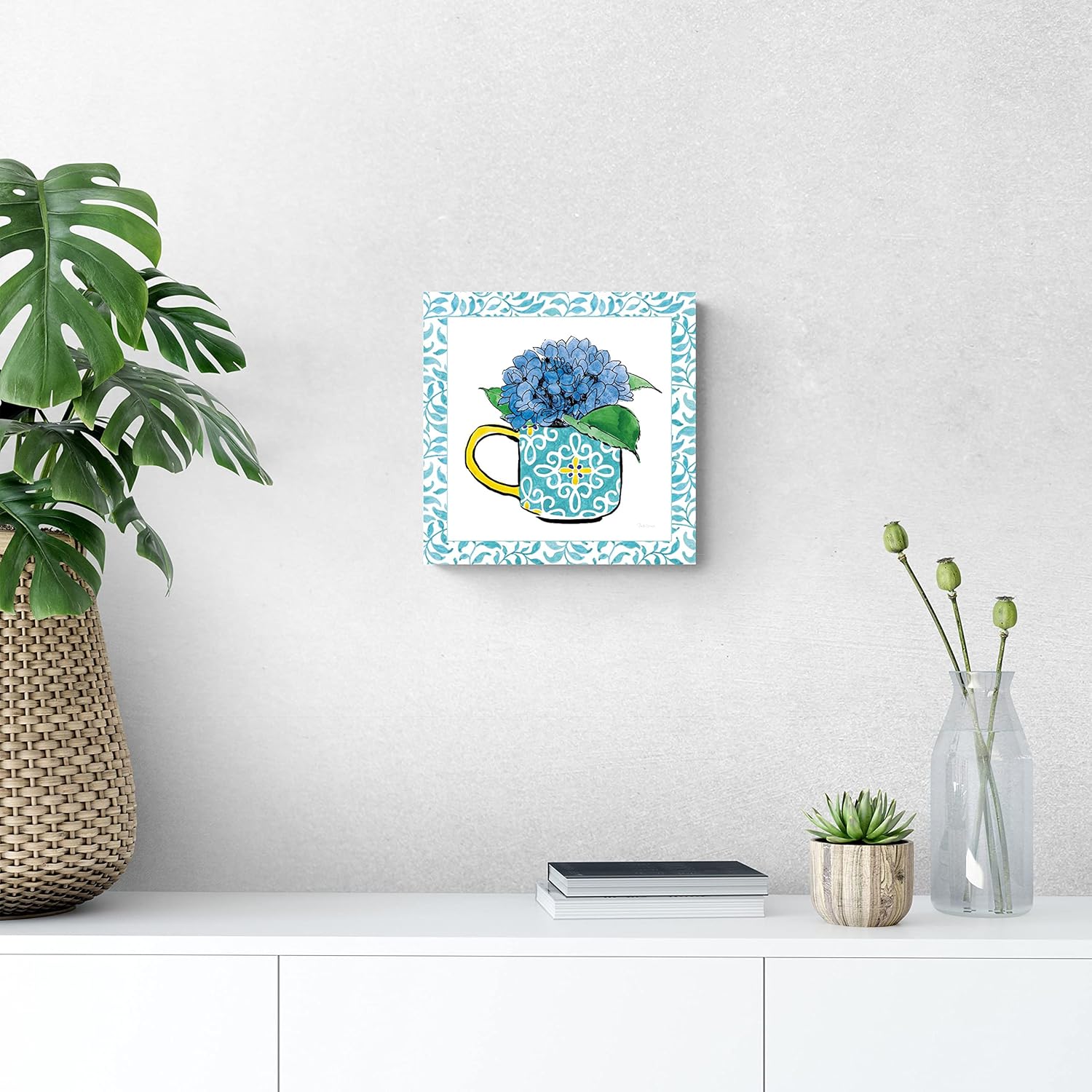 Floral Teacup III Vine Border Wall Plaque