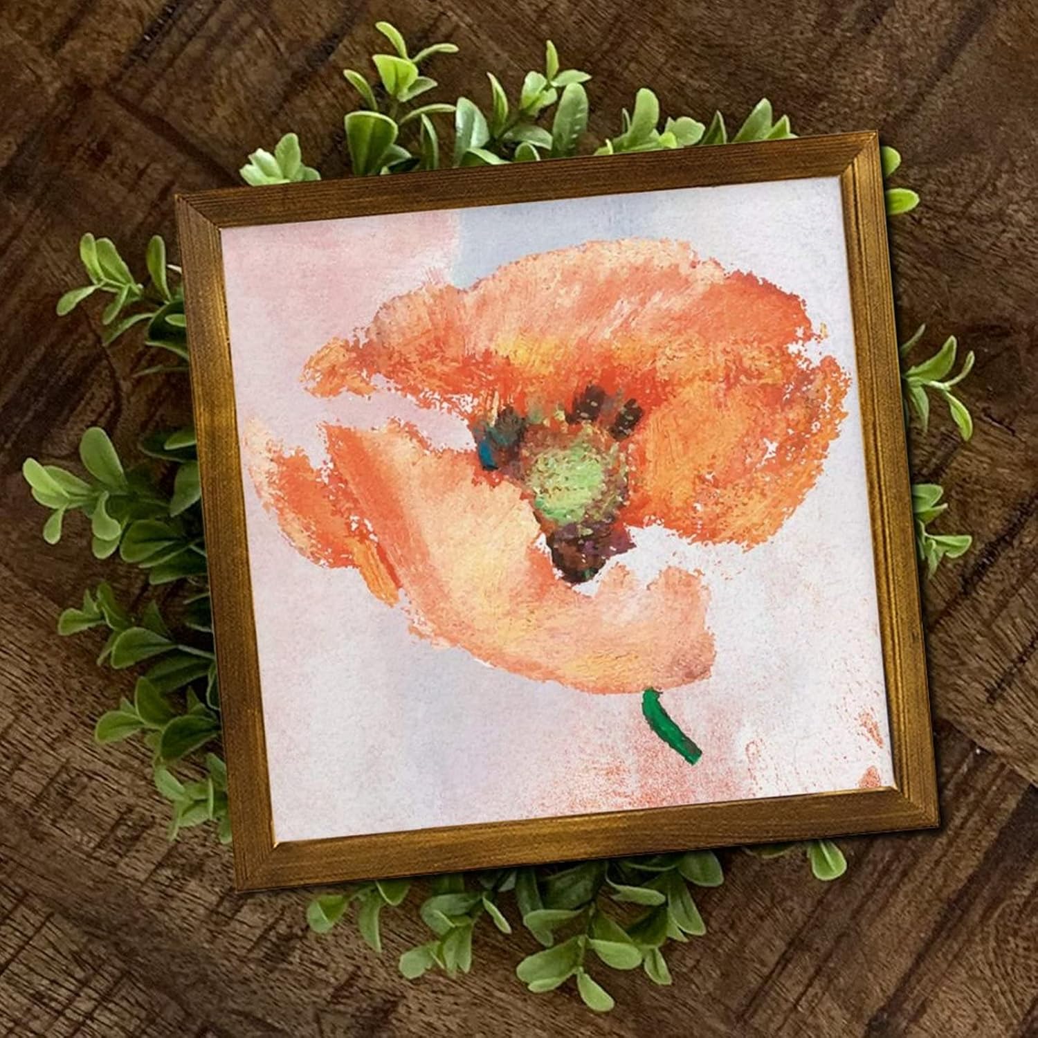 Retro Orange Hibiscus Flower Framed Wooden Sign 12x12 inch