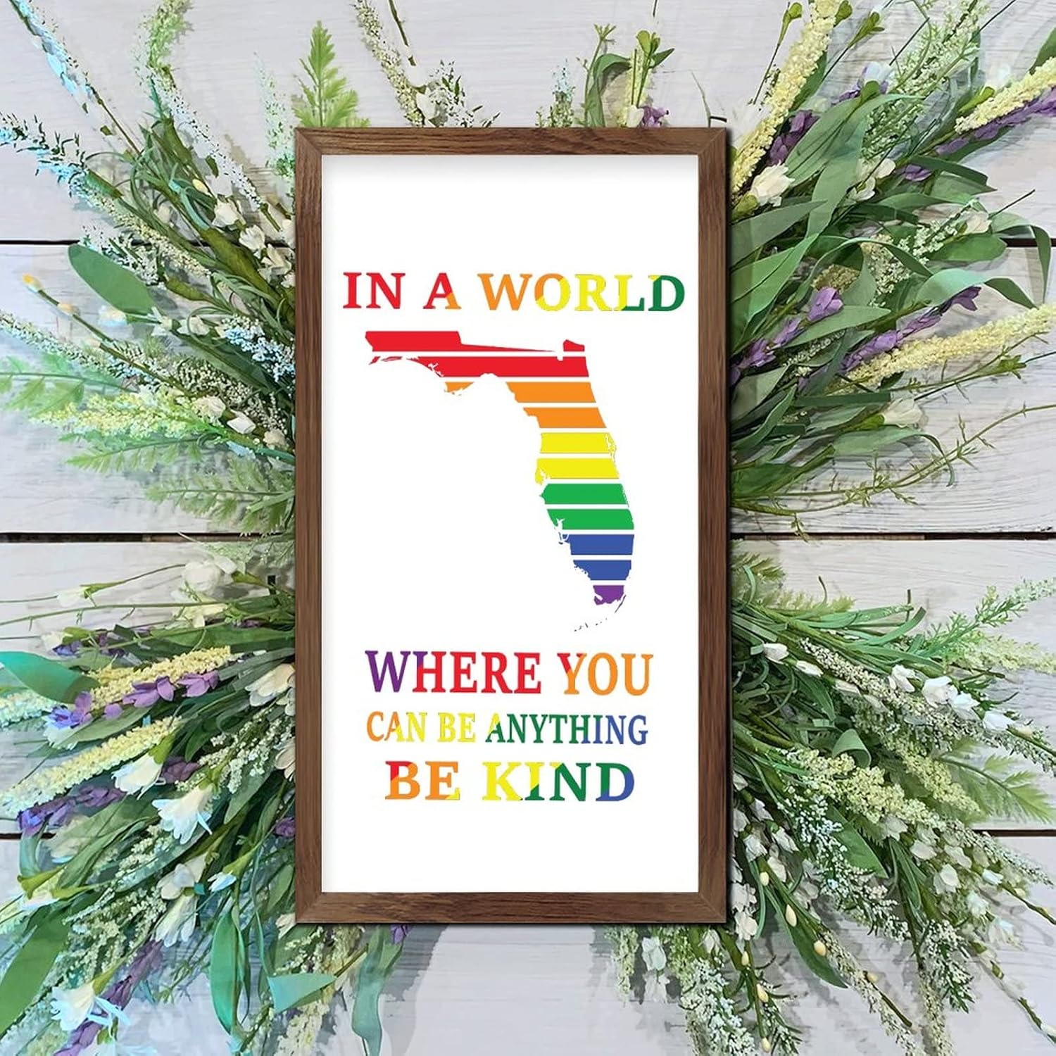 Rainbow Florida Map Wooden Wall Sign Farmhouse LGBTQ Decor