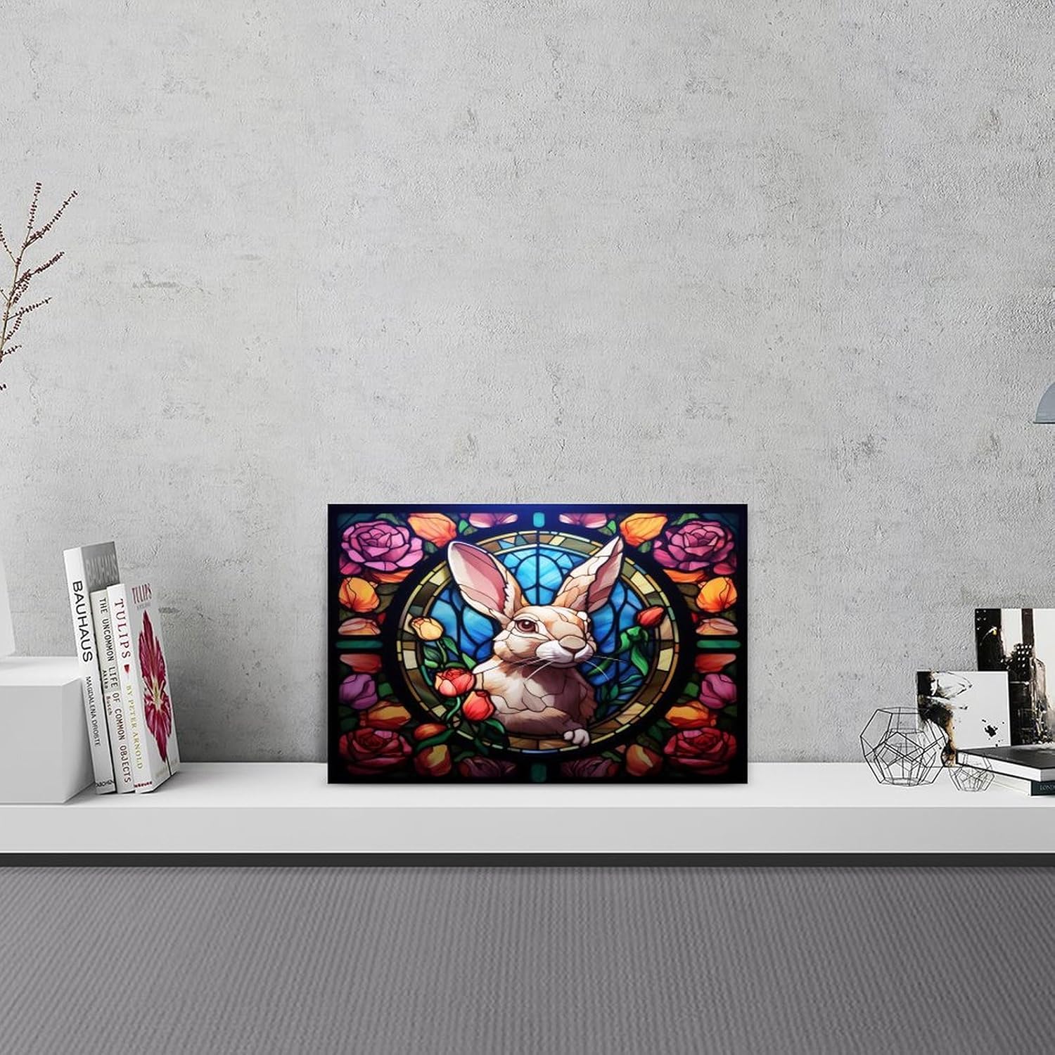 Stained Glass Easter Bunny Wall Decoration Wood Sign 12x18 Inch
