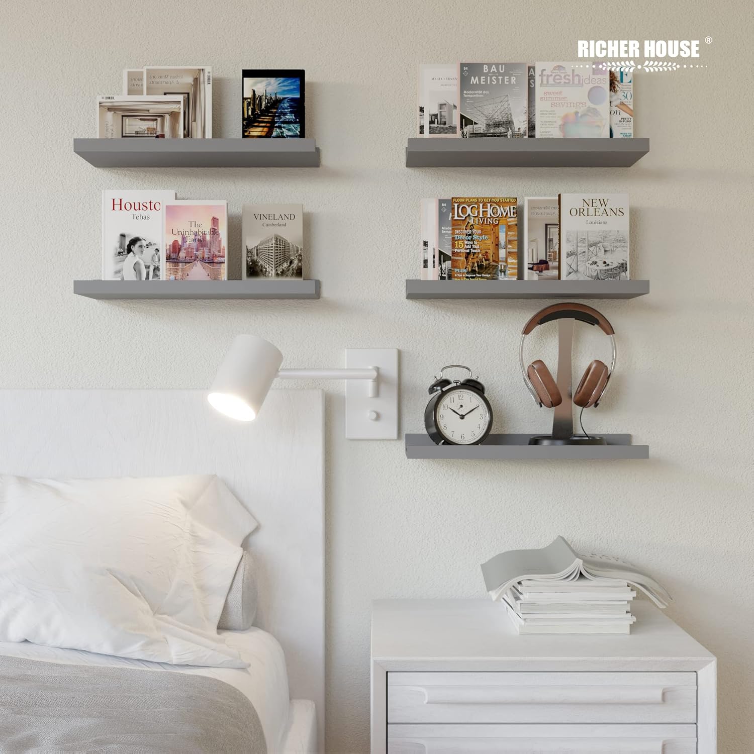 RICHER HOUSE Floating Wall Shelves Set - Grey