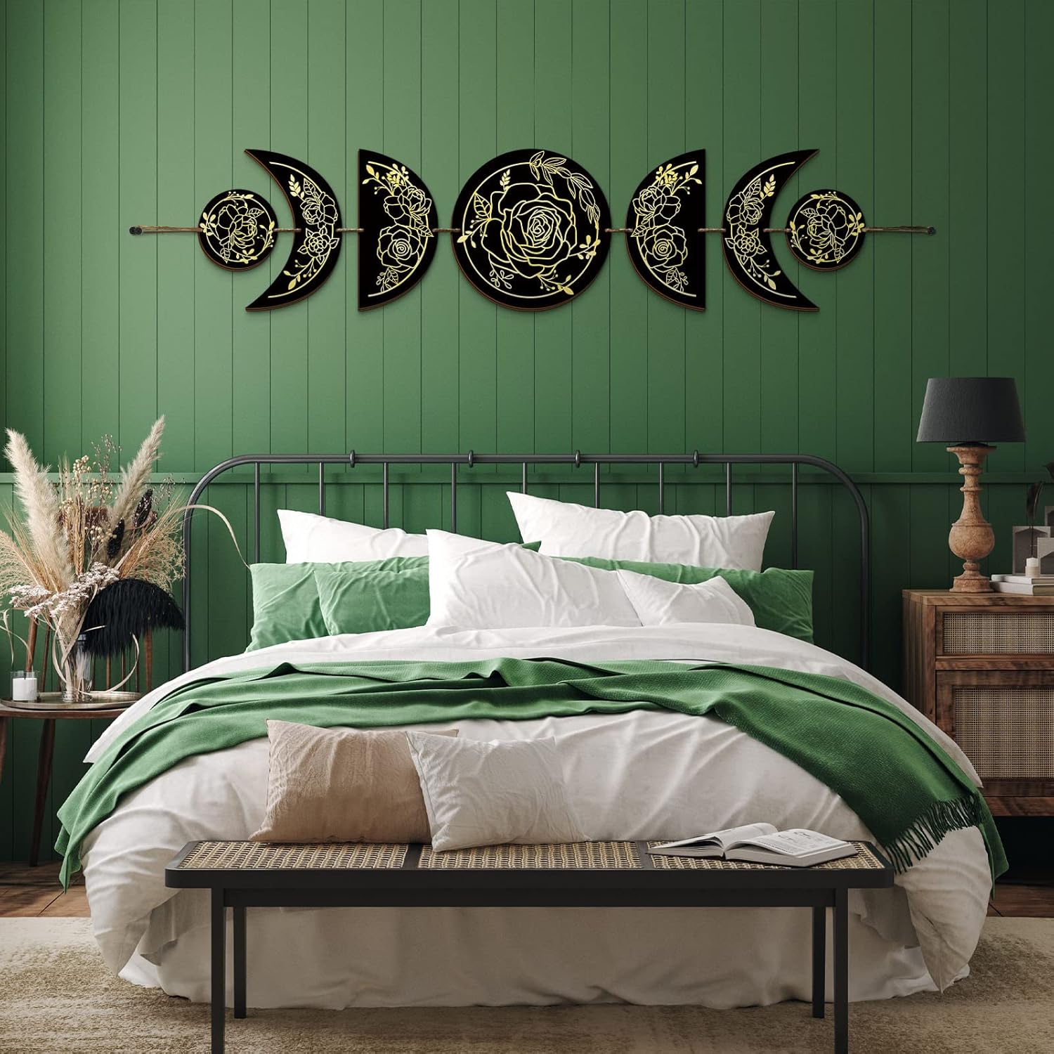 BBTO Boho Wall Art Moon Phases Decor Black Gold