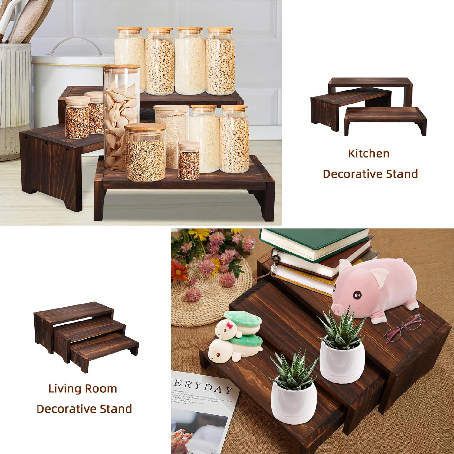 3-Tier Wooden Cupcake Stand with Display Risers